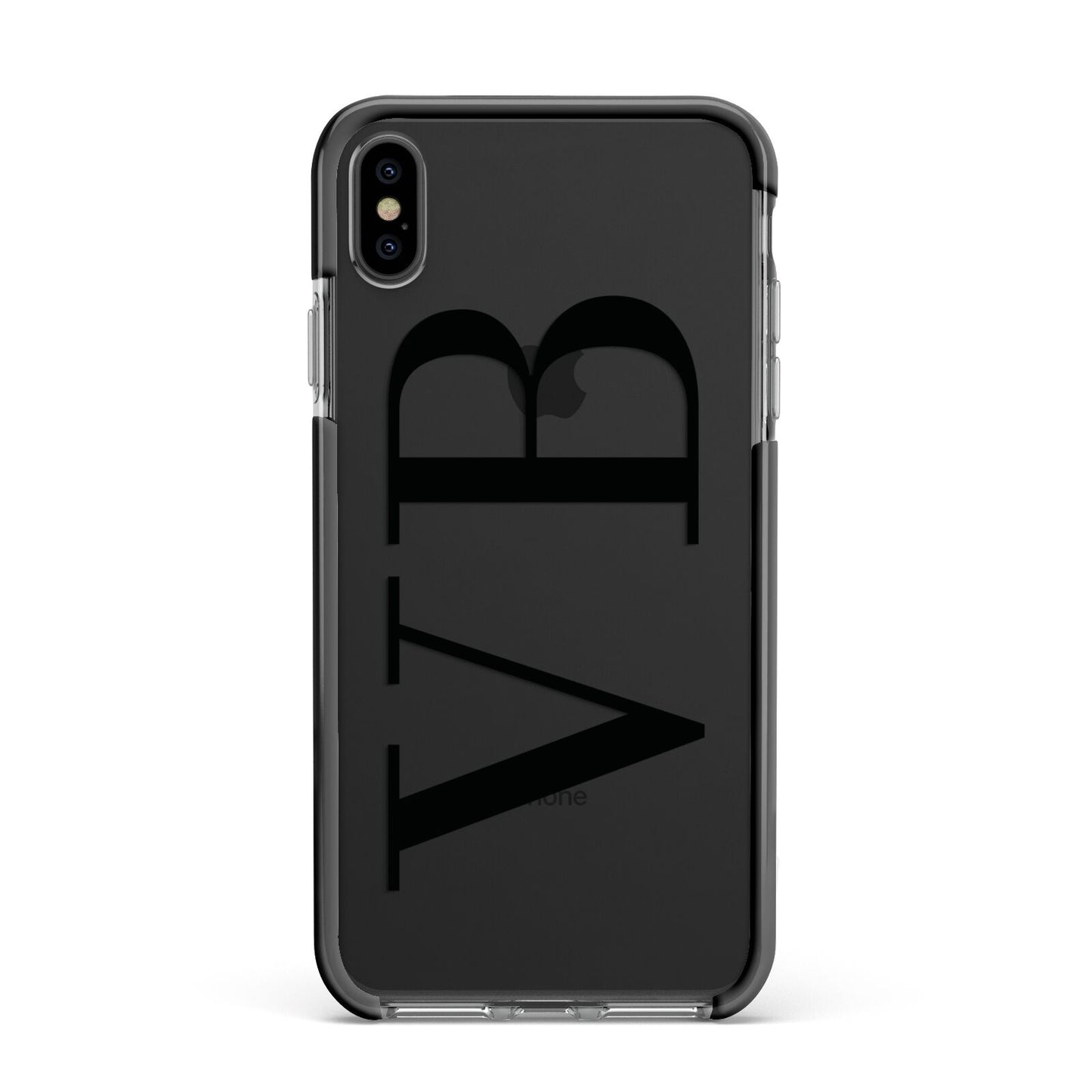 Personalised Black Initials Customised Clear Apple iPhone Xs Max Impact Case Black Edge on Black Phone