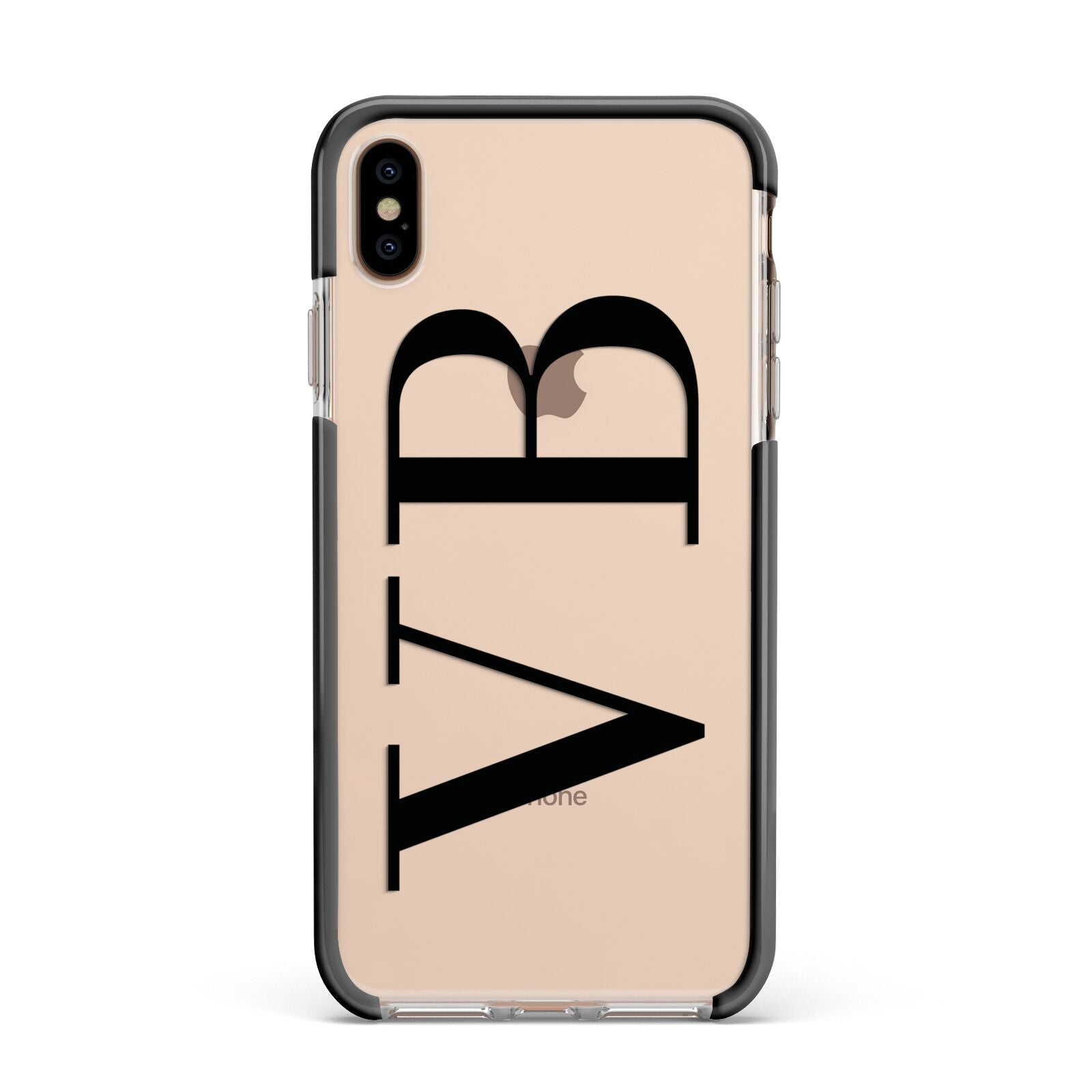 Personalised Black Initials Customised Clear Apple iPhone Xs Max Impact Case Black Edge on Gold Phone