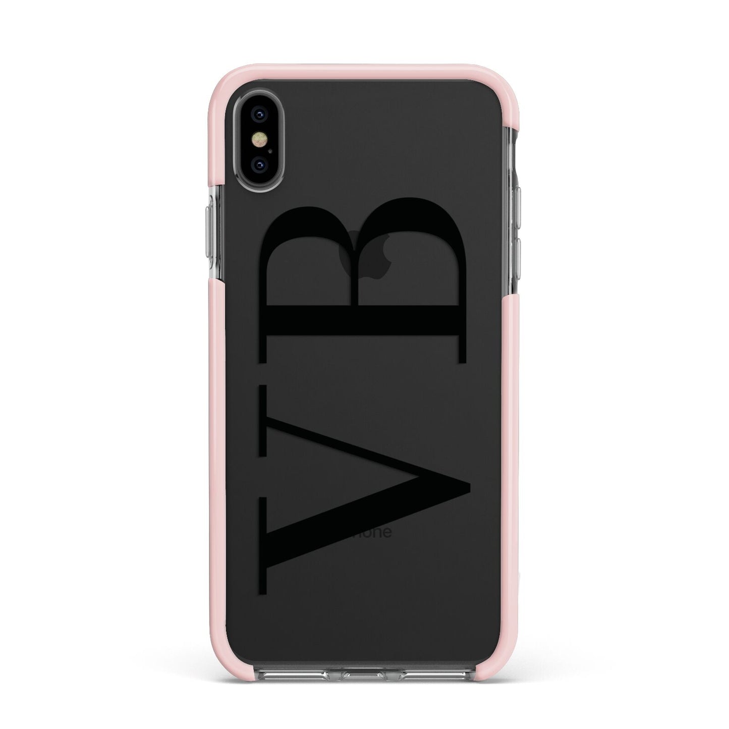 Personalised Black Initials Customised Clear Apple iPhone Xs Max Impact Case Pink Edge on Black Phone