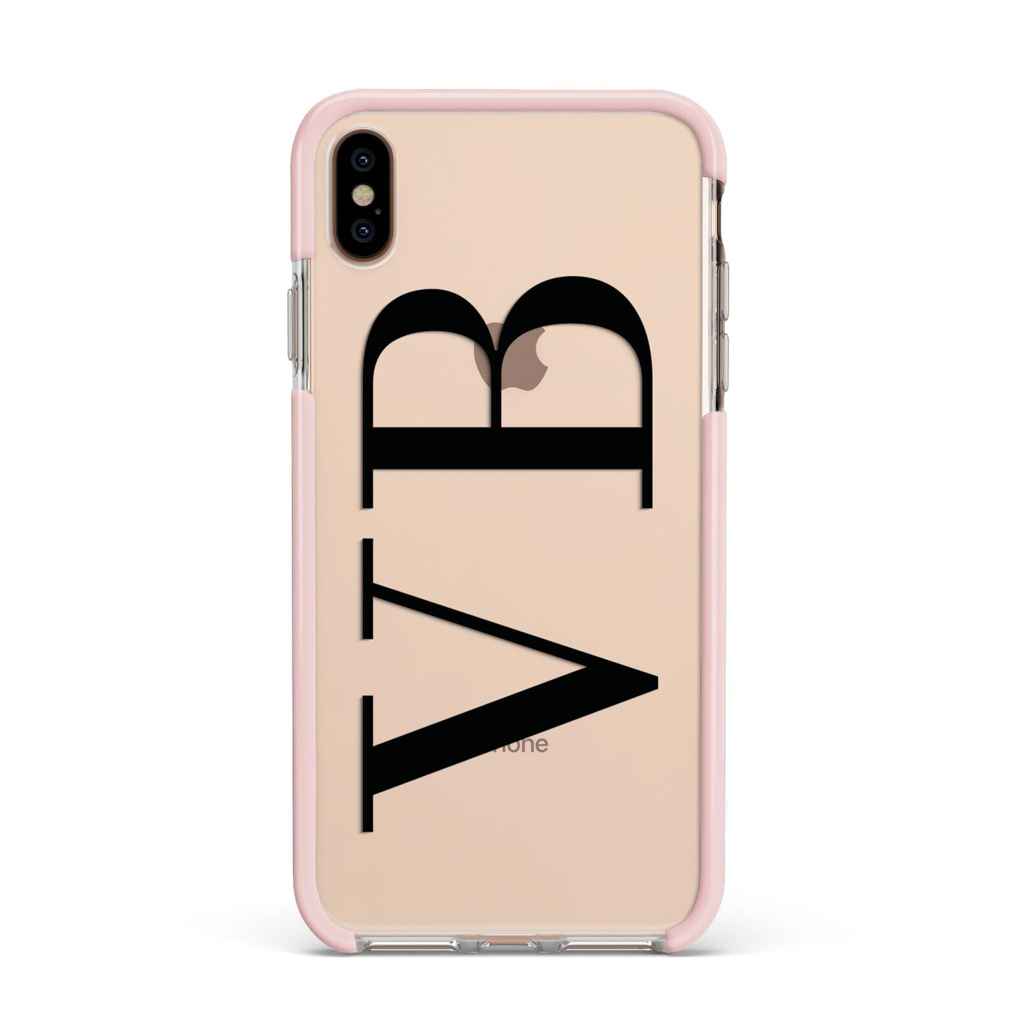 Personalised Black Initials Customised Clear Apple iPhone Xs Max Impact Case Pink Edge on Gold Phone