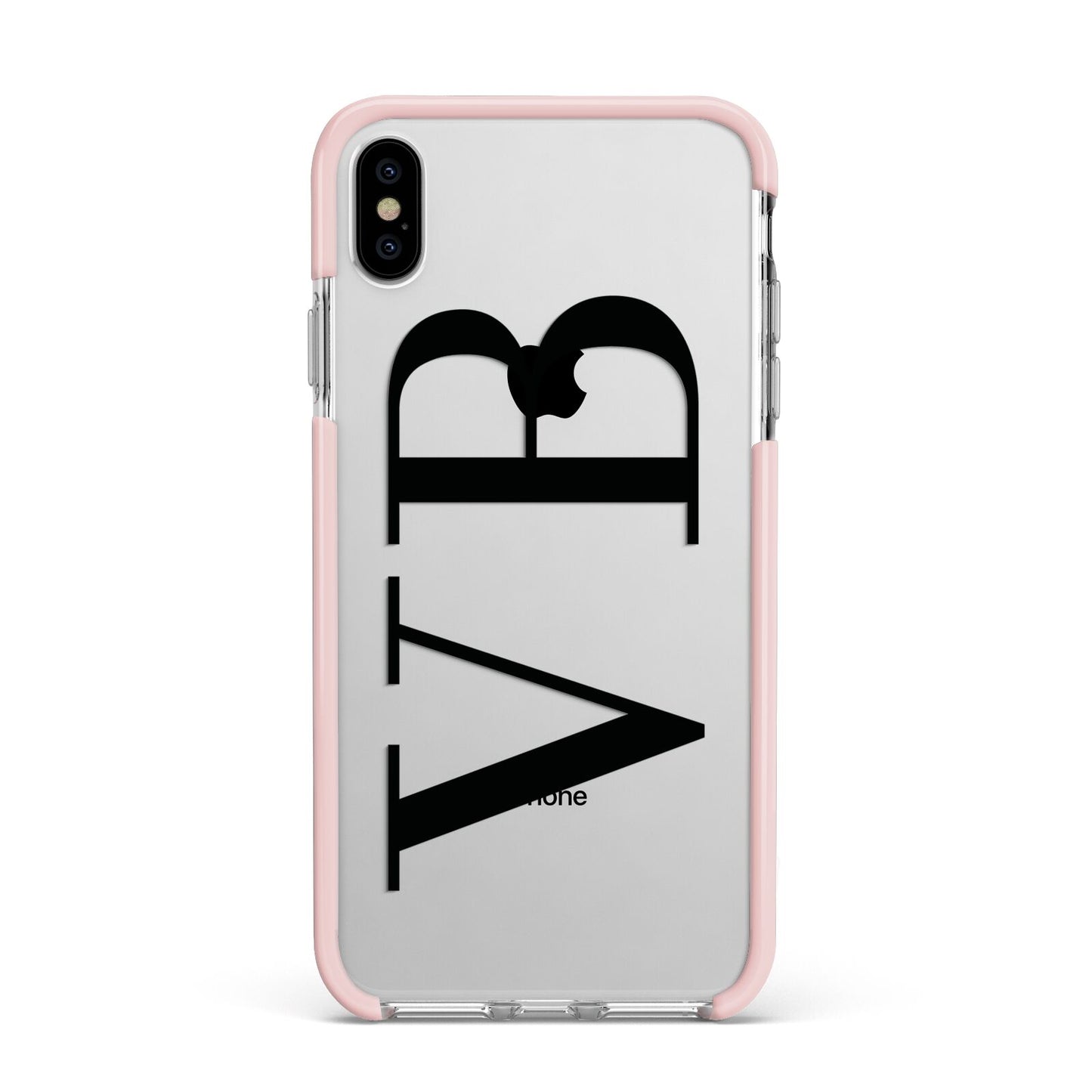 Personalised Black Initials Customised Clear Apple iPhone Xs Max Impact Case Pink Edge on Silver Phone