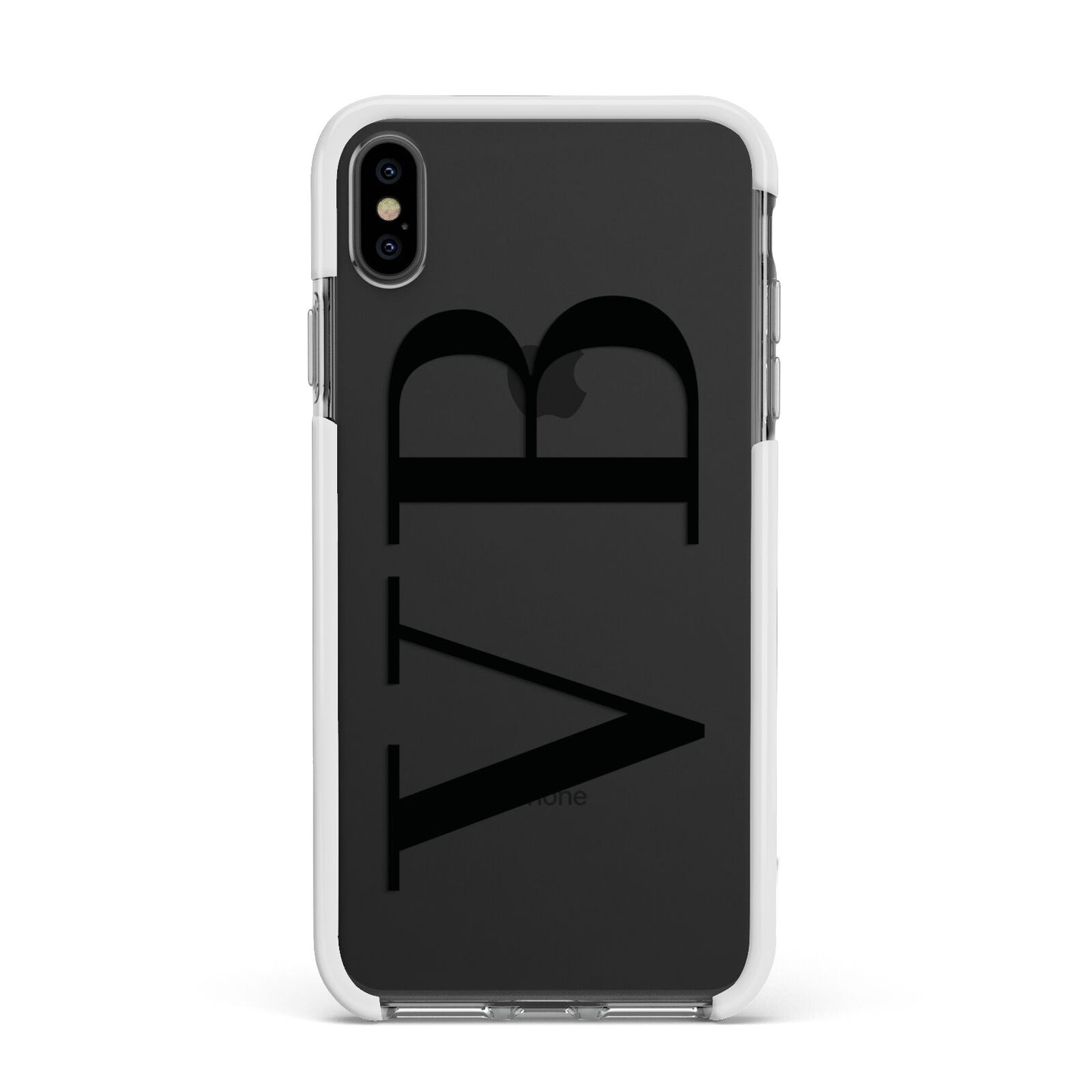 Personalised Black Initials Customised Clear Apple iPhone Xs Max Impact Case White Edge on Black Phone