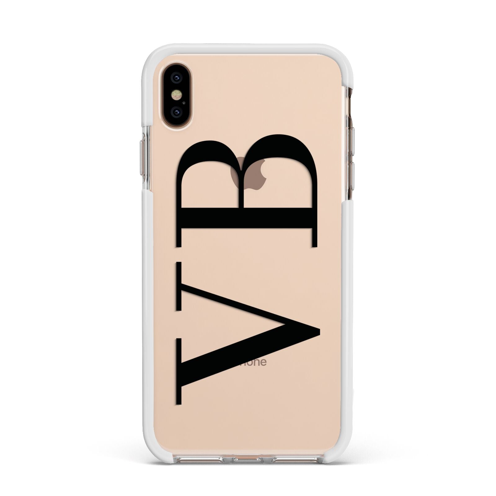 Personalised Black Initials Customised Clear Apple iPhone Xs Max Impact Case White Edge on Gold Phone