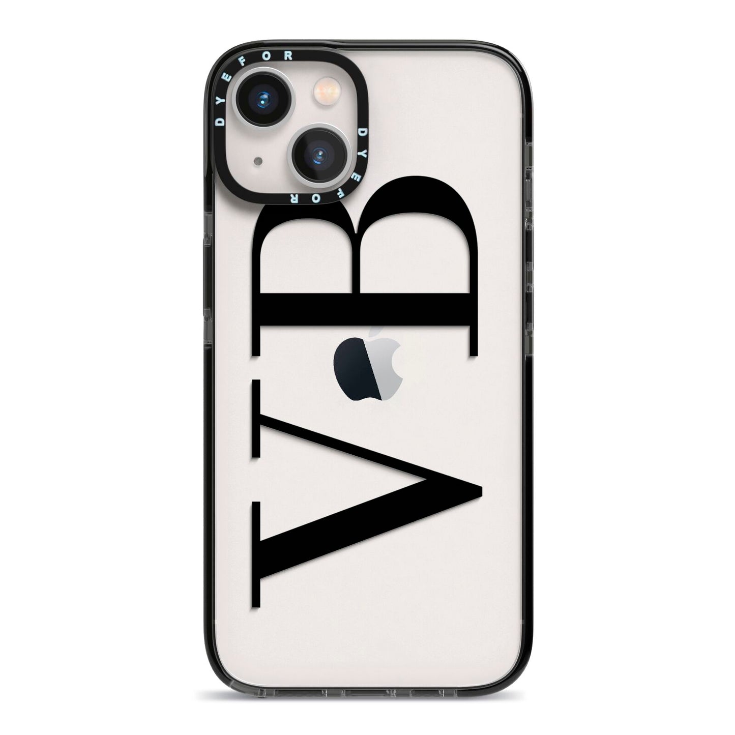 Personalised Black Initials Customised Clear iPhone 13 Black Impact Case on Silver phone