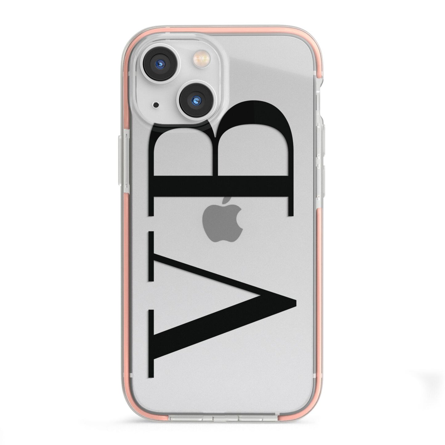 Personalised Black Initials Customised Clear iPhone 13 Mini TPU Impact Case with Pink Edges