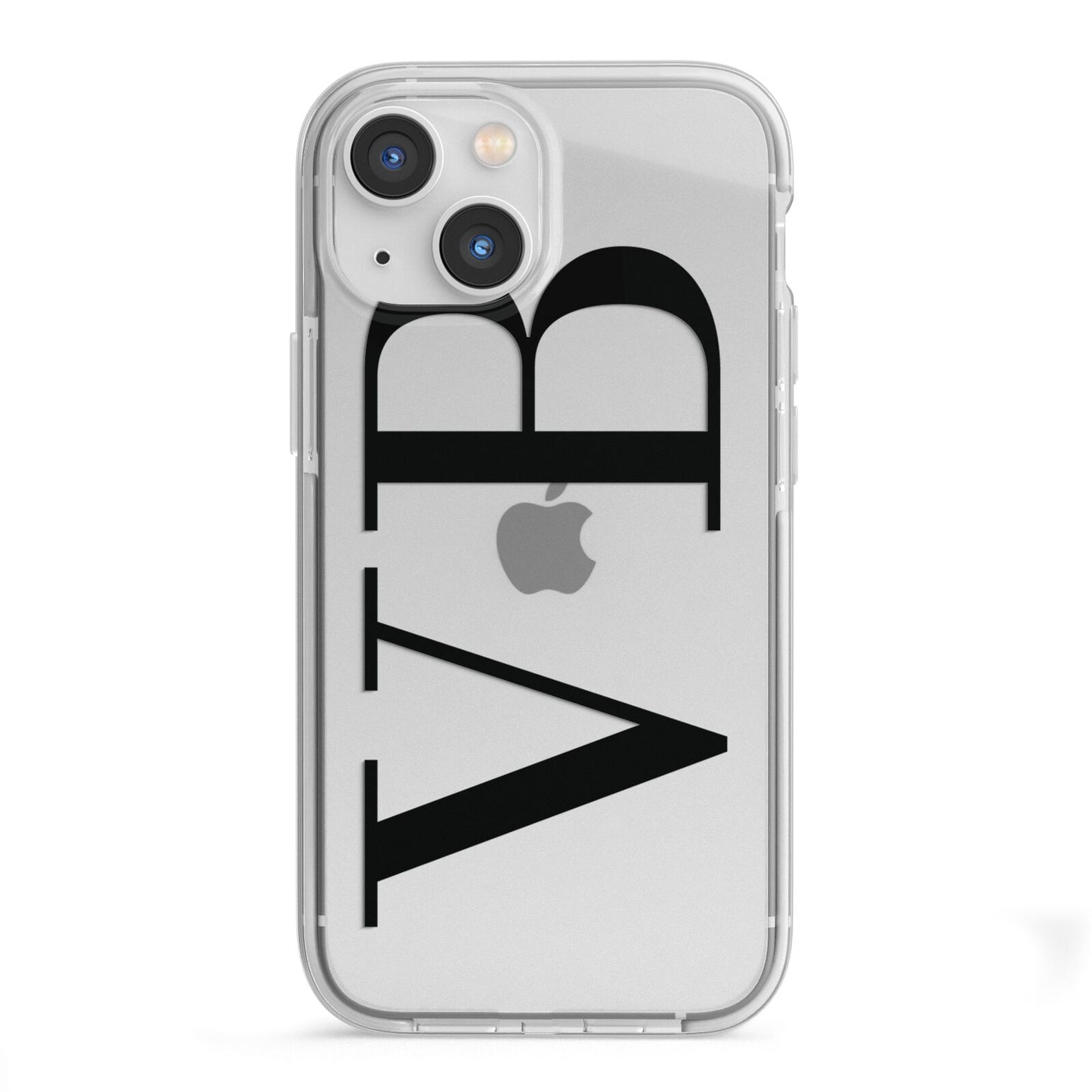 Personalised Black Initials Customised Clear iPhone 13 Mini TPU Impact Case with White Edges