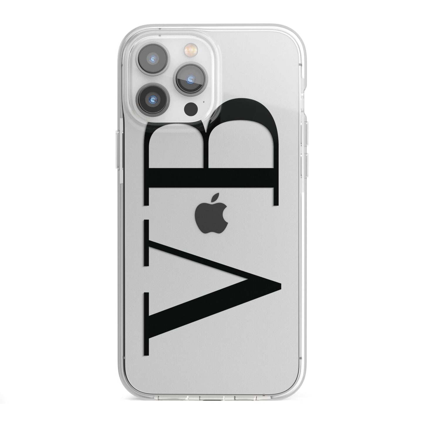 Personalised Black Initials Customised Clear iPhone 13 Pro Max TPU Impact Case with White Edges