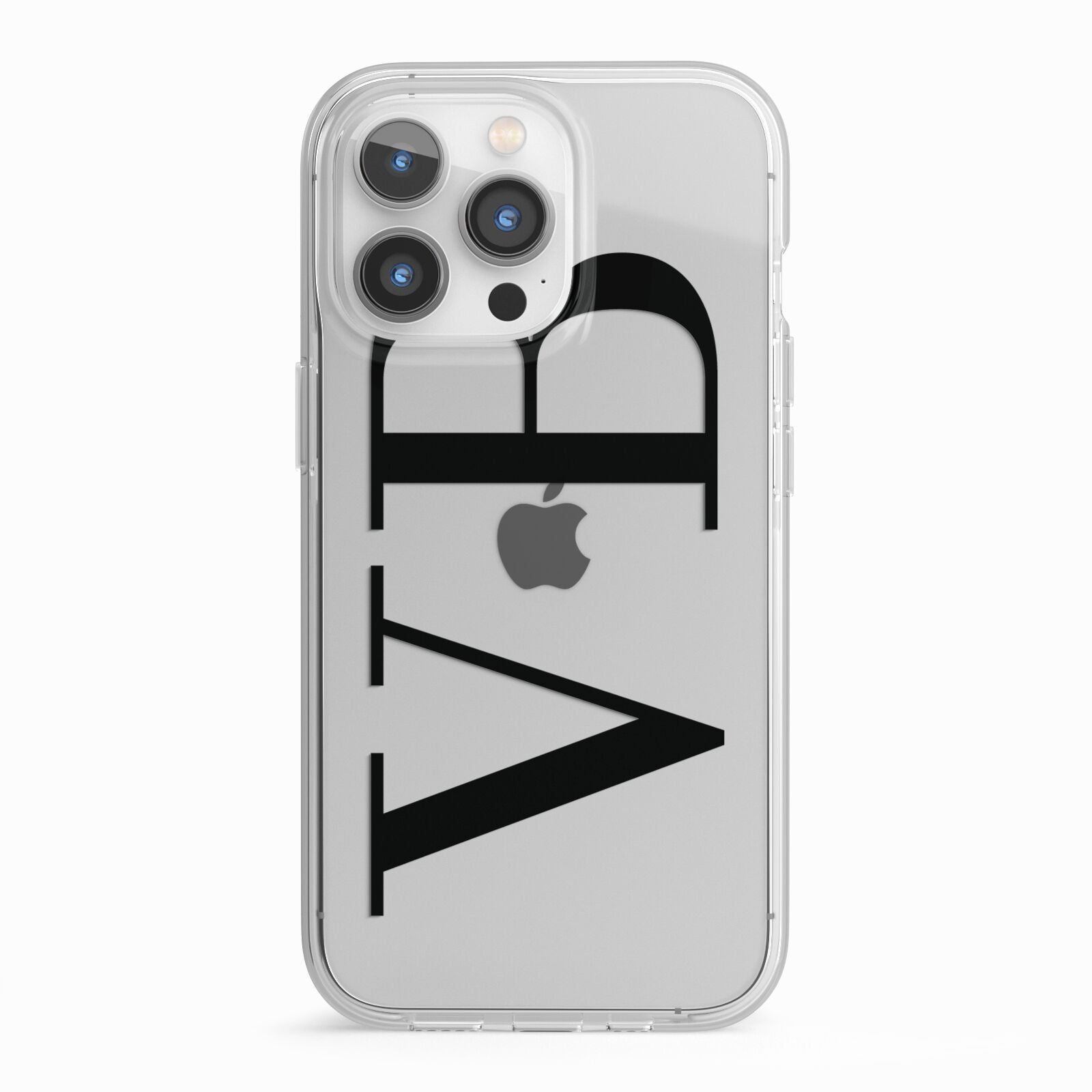 Personalised Black Initials Customised Clear iPhone 13 Pro TPU Impact Case with White Edges