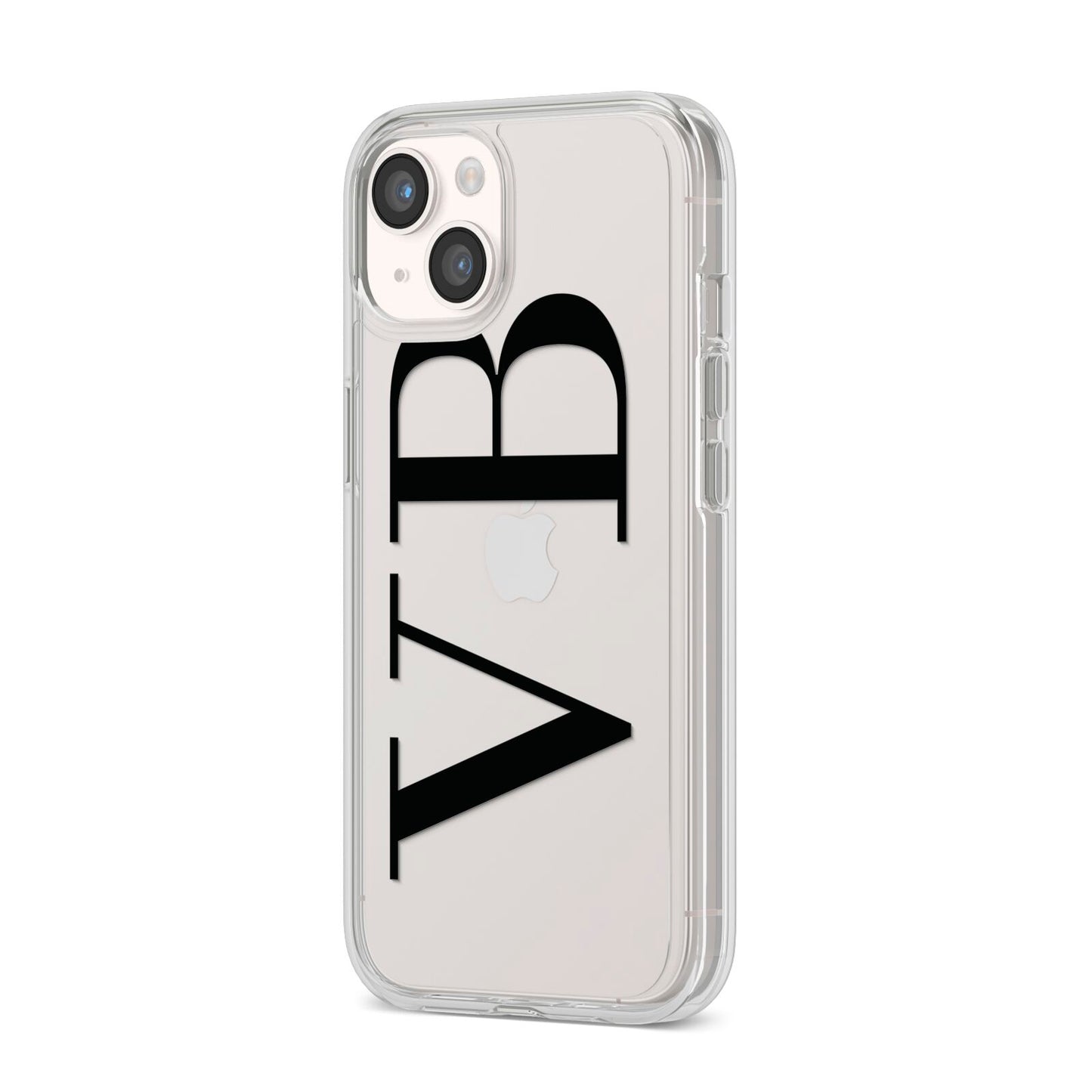 Personalised Black Initials Customised Clear iPhone 14 Clear Tough Case Starlight Angled Image