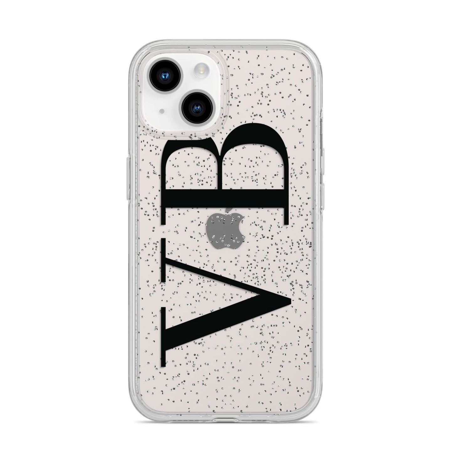 Personalised Black Initials Customised Clear iPhone 14 Glitter Tough Case Starlight