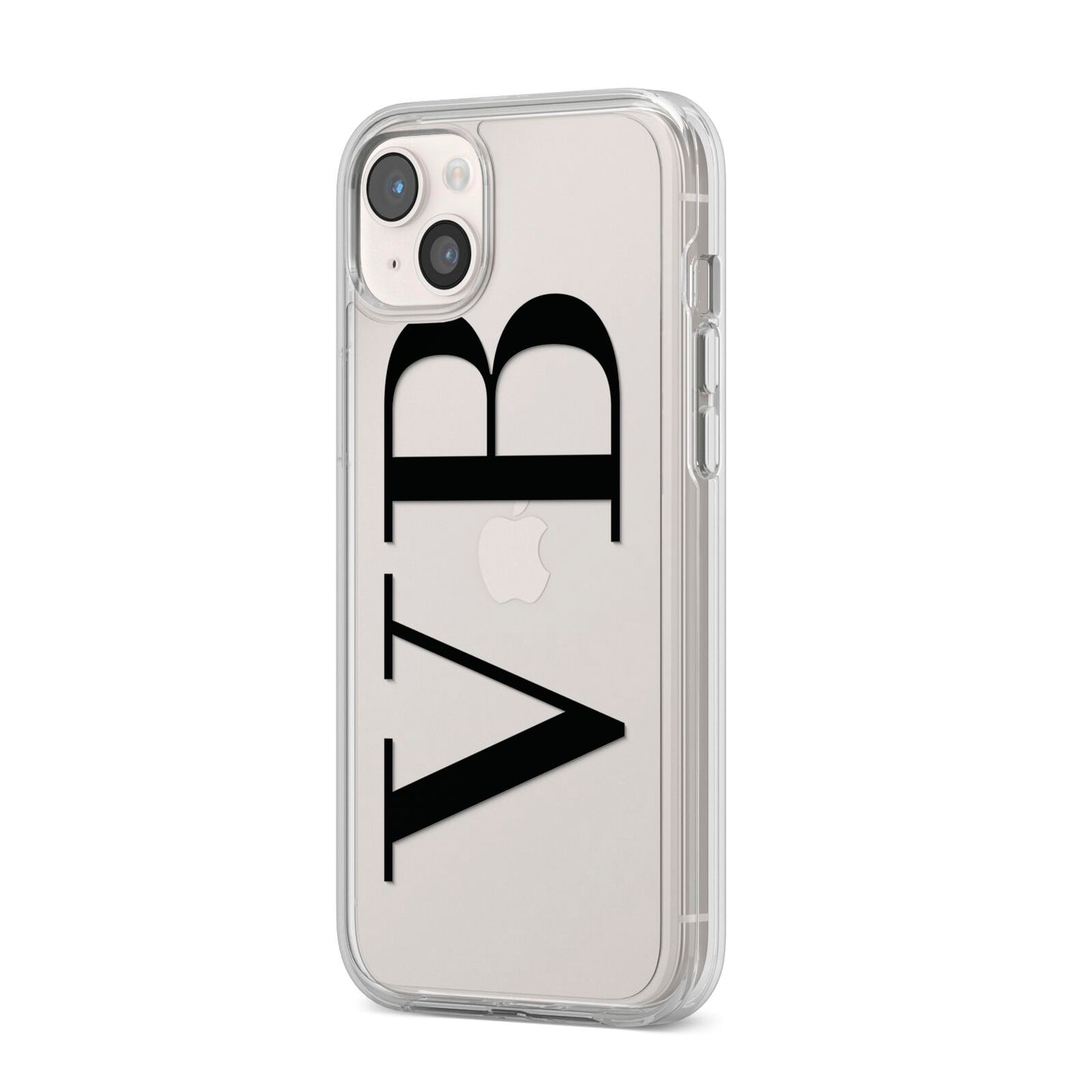 Personalised Black Initials Customised Clear iPhone 14 Plus Clear Tough Case Starlight Angled Image