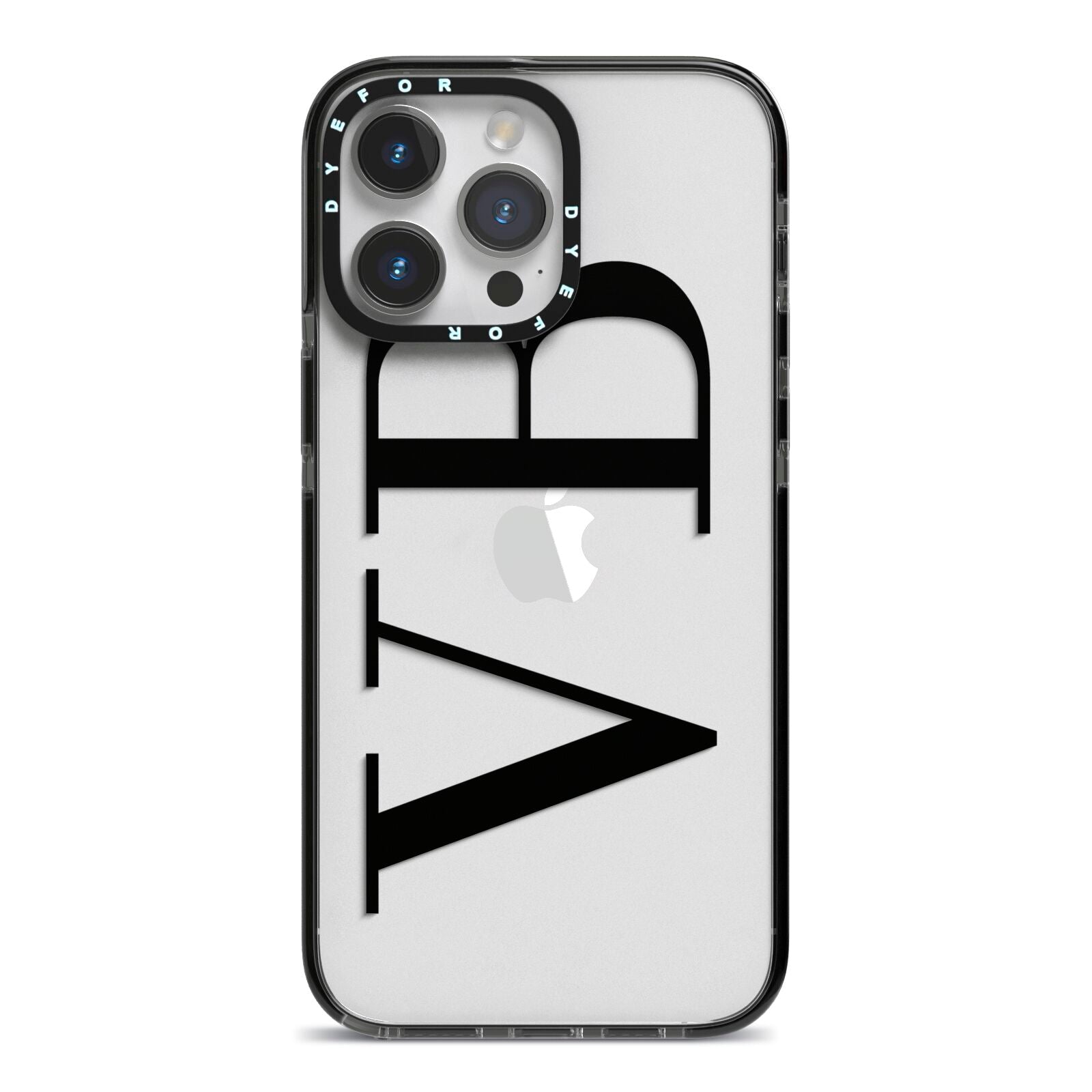 Personalised Black Initials Customised Clear iPhone 14 Pro Max Black Impact Case on Silver phone