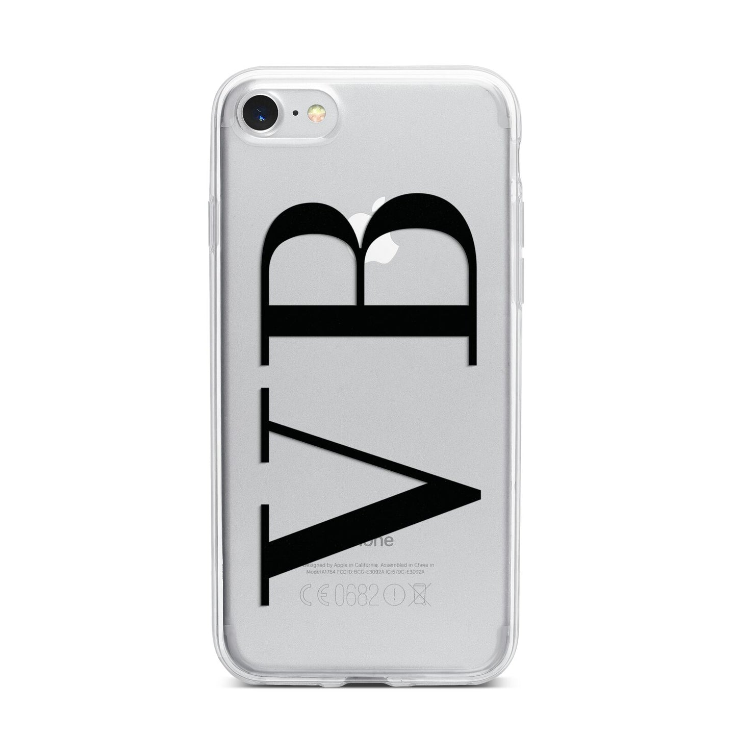 Personalised Black Initials Customised Clear iPhone 7 Bumper Case on Silver iPhone