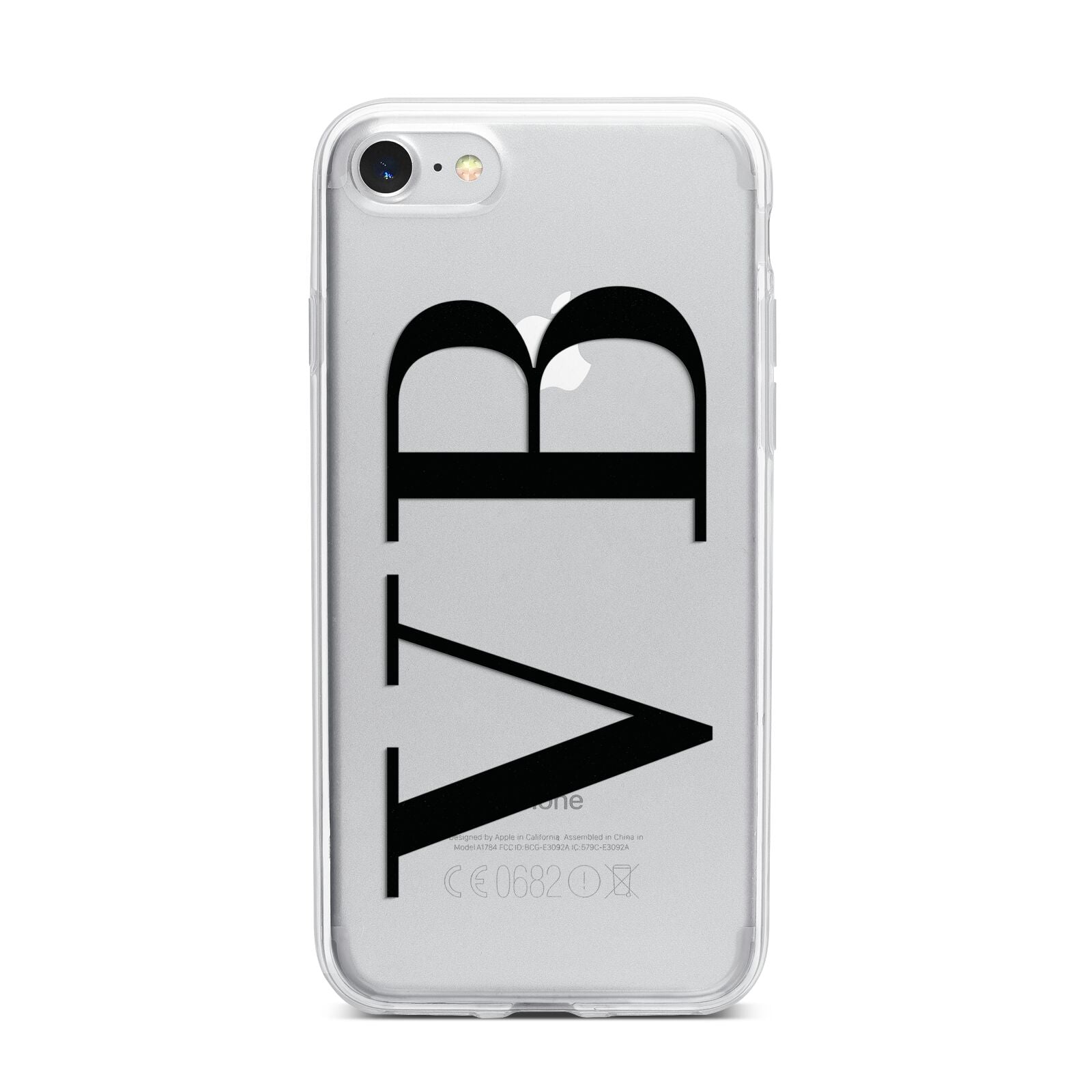 Personalised Black Initials Customised Clear iPhone 7 Bumper Case on Silver iPhone