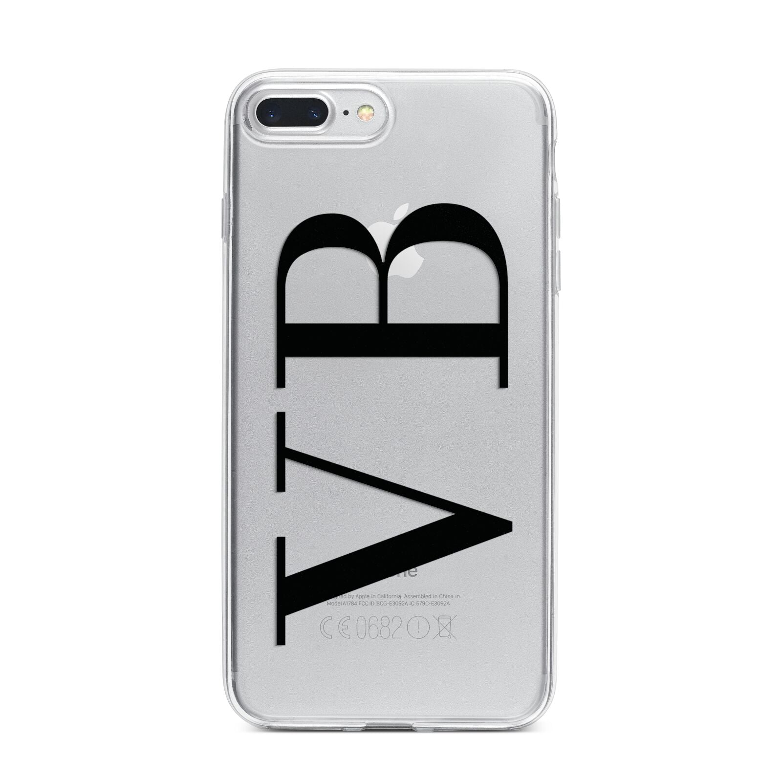 Personalised Black Initials Customised Clear iPhone 7 Plus Bumper Case on Silver iPhone