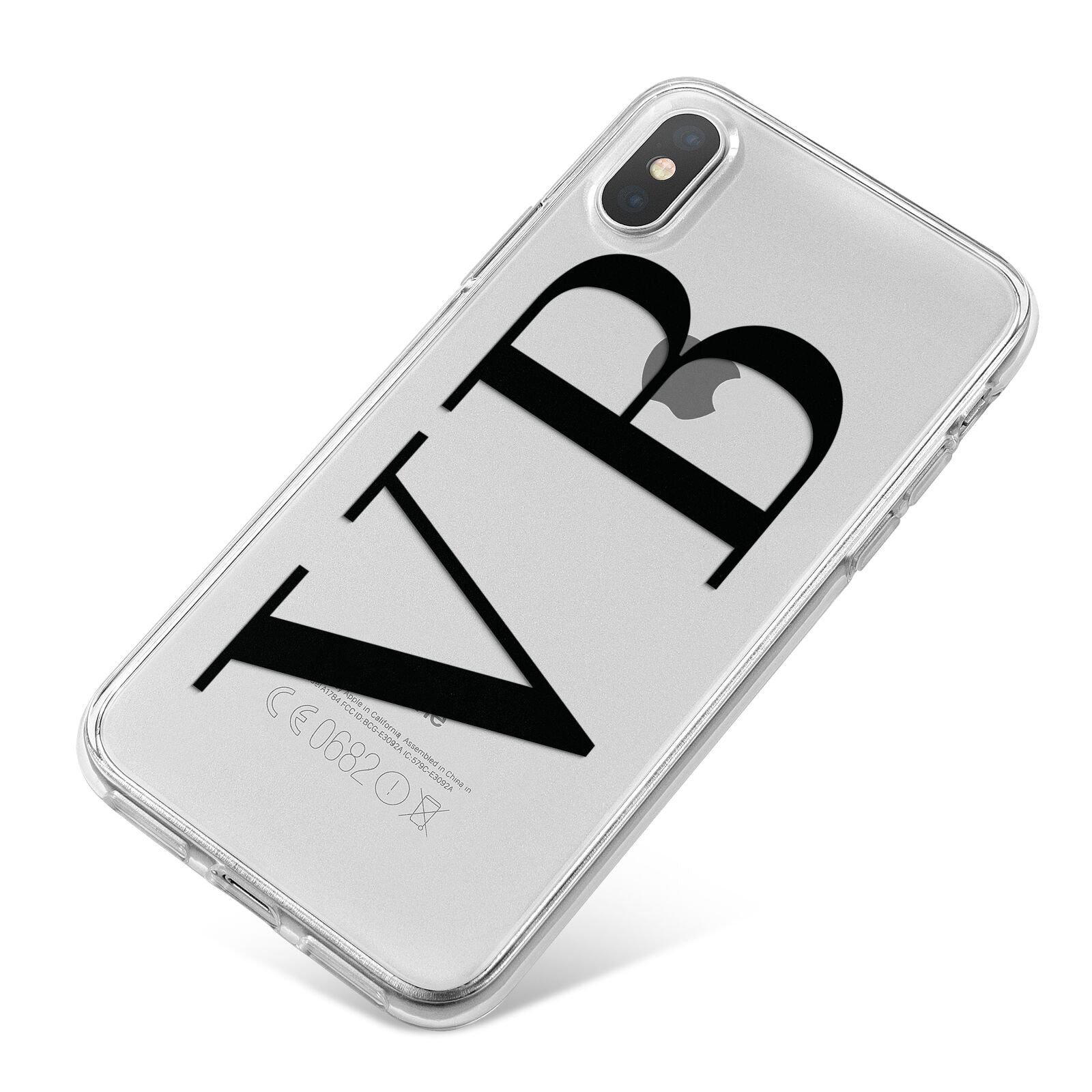 Personalised Black Initials Customised Clear iPhone X Bumper Case on Silver iPhone