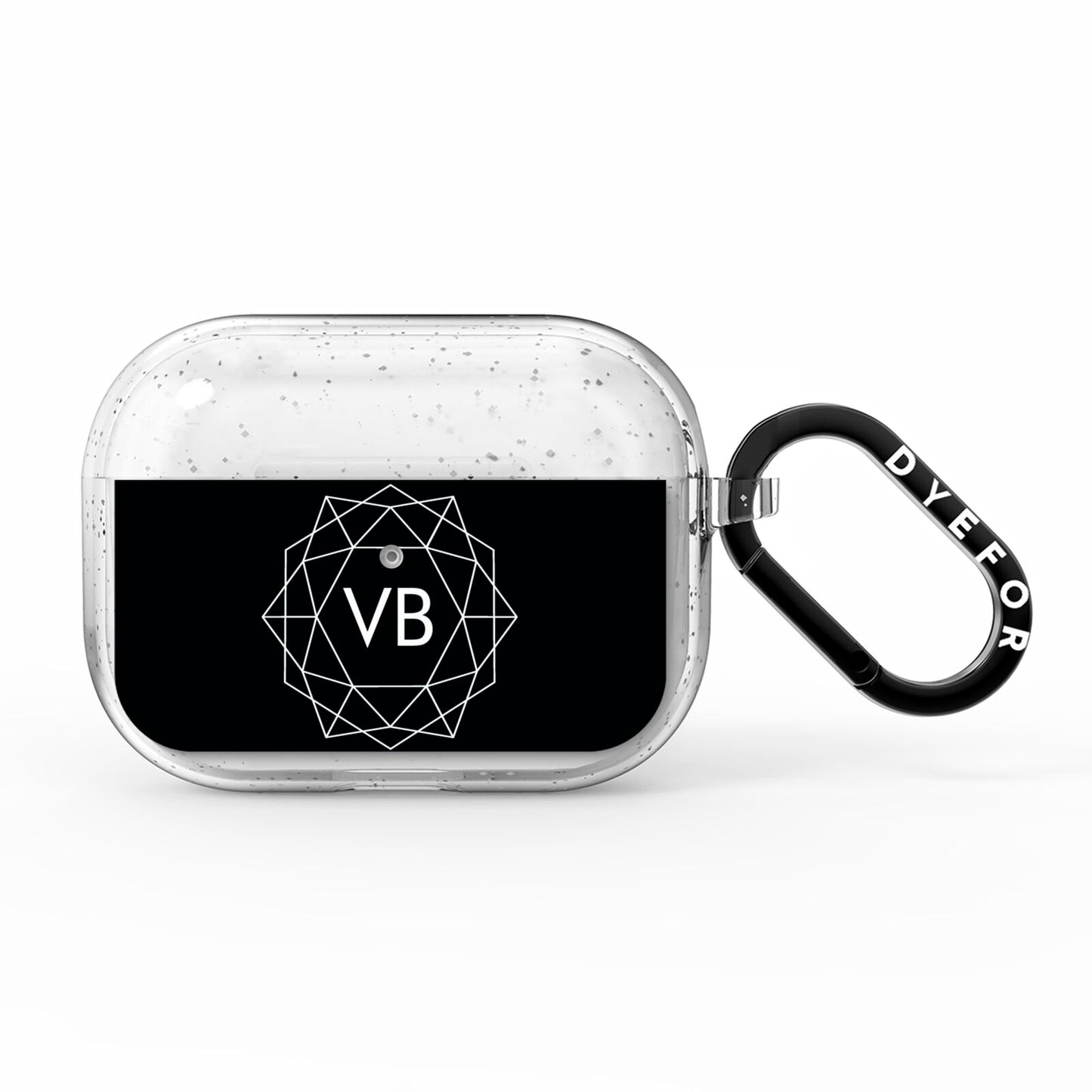 Personalised Black Initials Geometric AirPods Pro Glitter Case