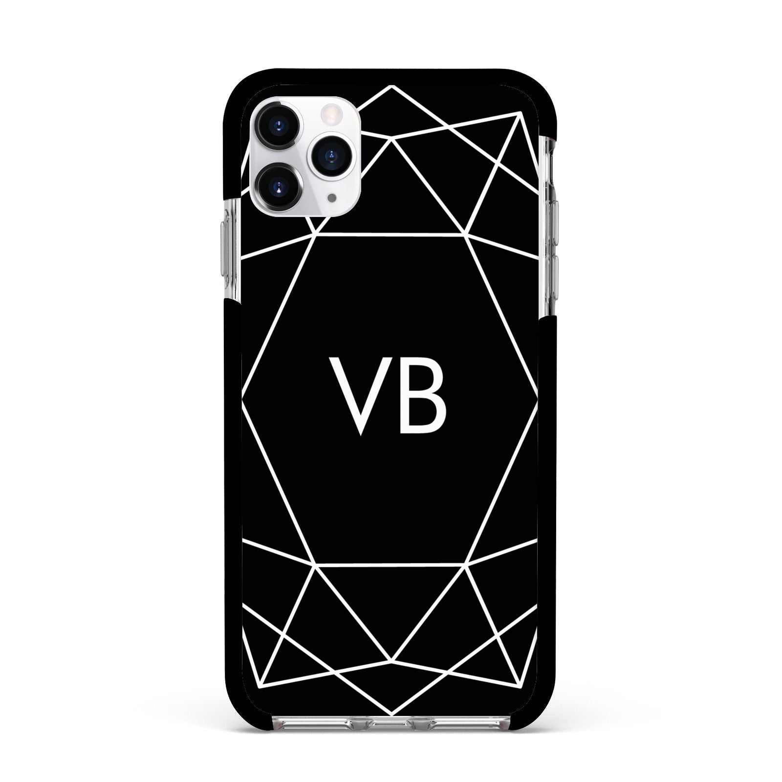 Personalised Black Initials Geometric Apple iPhone 11 Pro Max in Silver with Black Impact Case