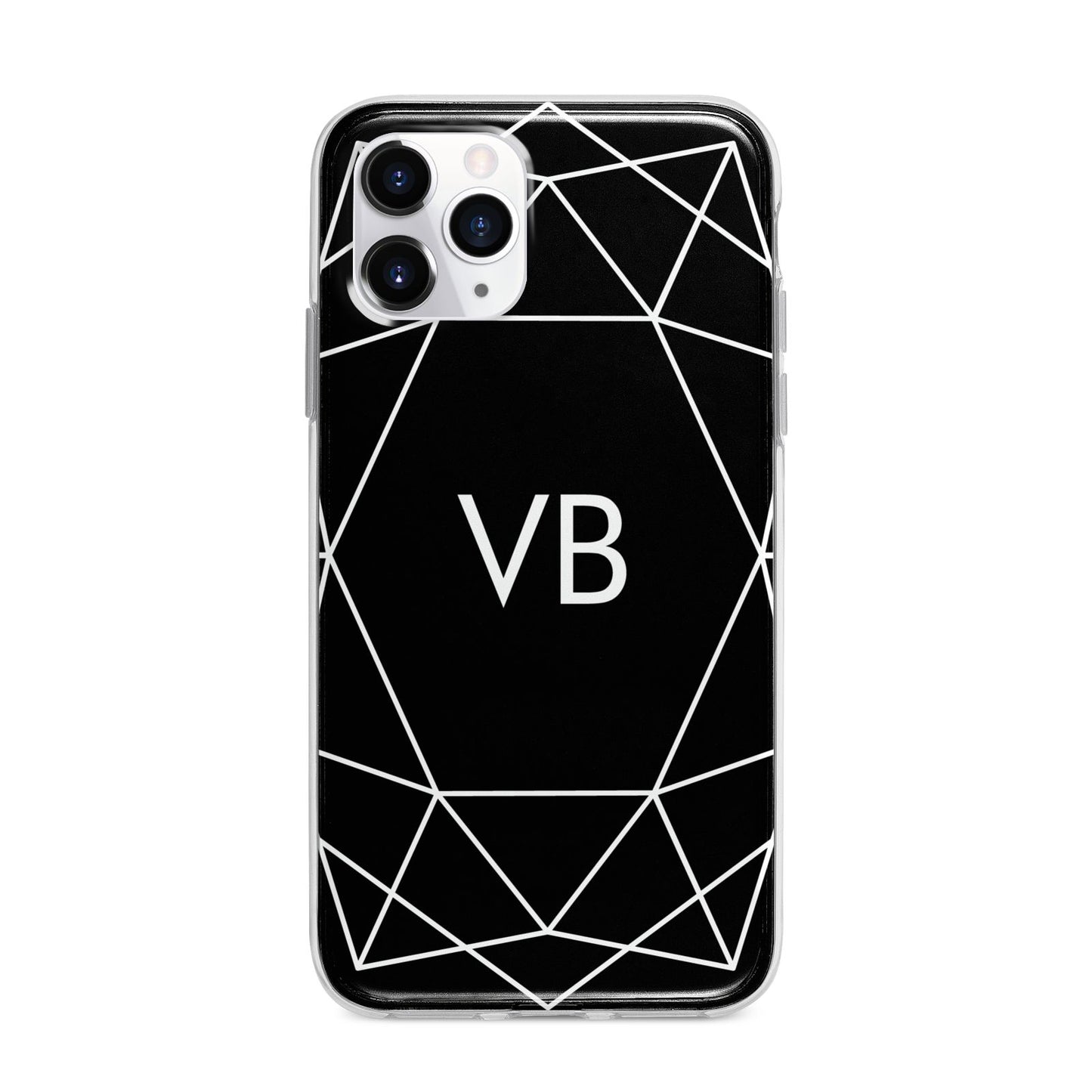 Personalised Black Initials Geometric Apple iPhone 11 Pro Max in Silver with Bumper Case