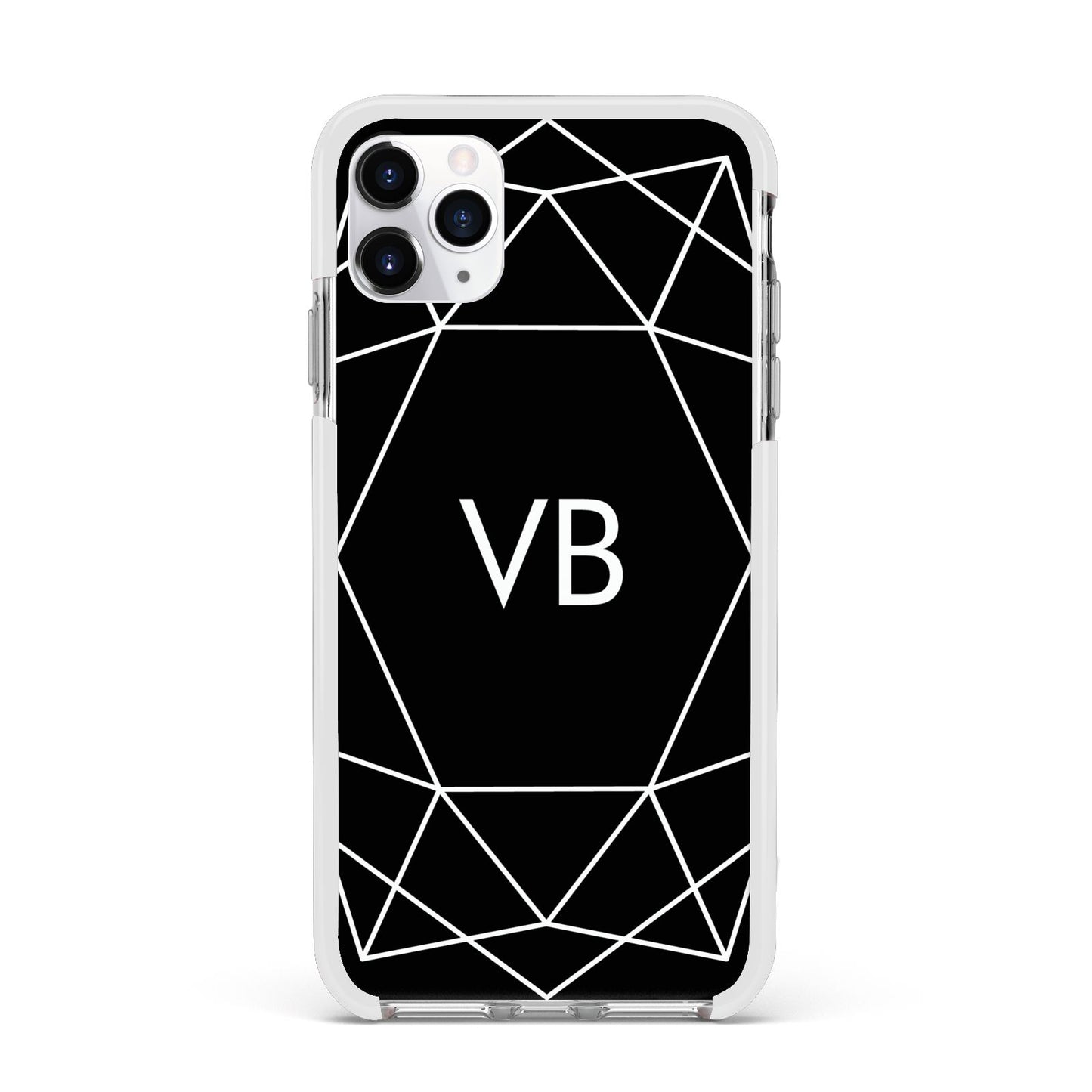 Personalised Black Initials Geometric Apple iPhone 11 Pro Max in Silver with White Impact Case