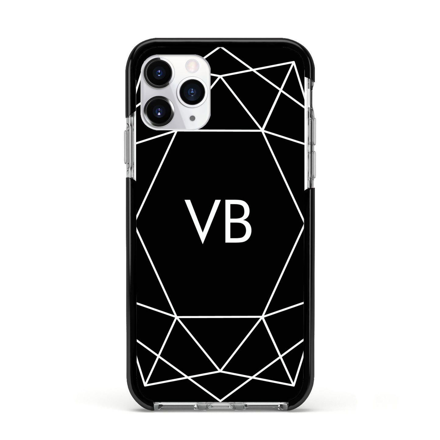 Personalised Black Initials Geometric Apple iPhone 11 Pro in Silver with Black Impact Case