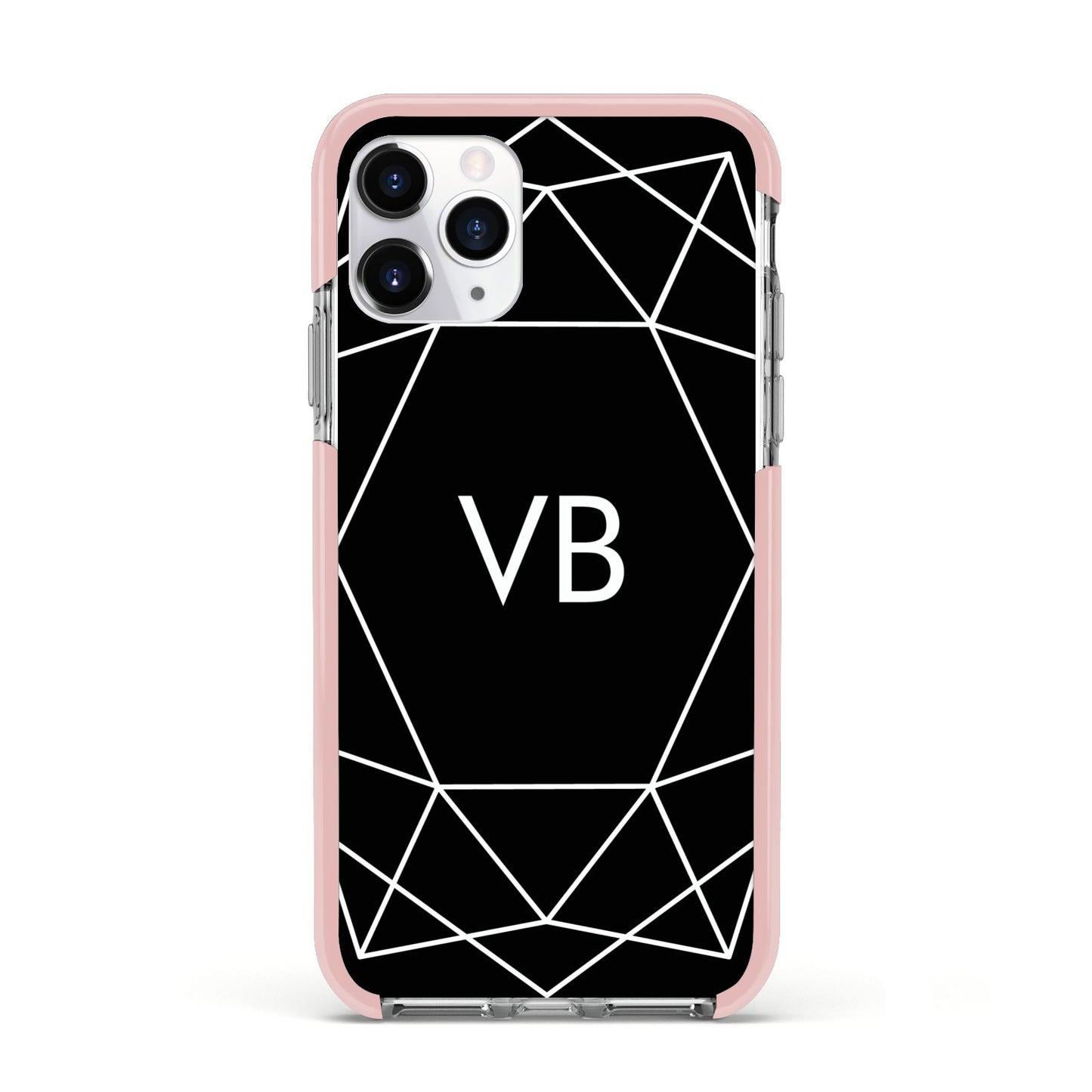 Personalised Black Initials Geometric Apple iPhone 11 Pro in Silver with Pink Impact Case