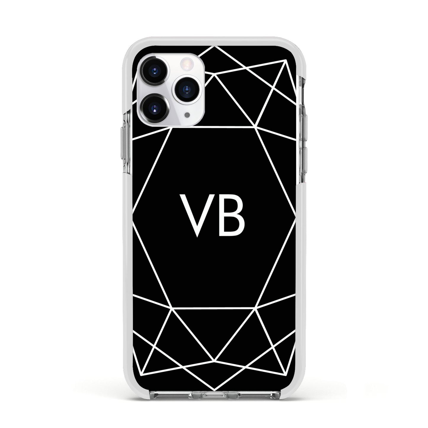 Personalised Black Initials Geometric Apple iPhone 11 Pro in Silver with White Impact Case