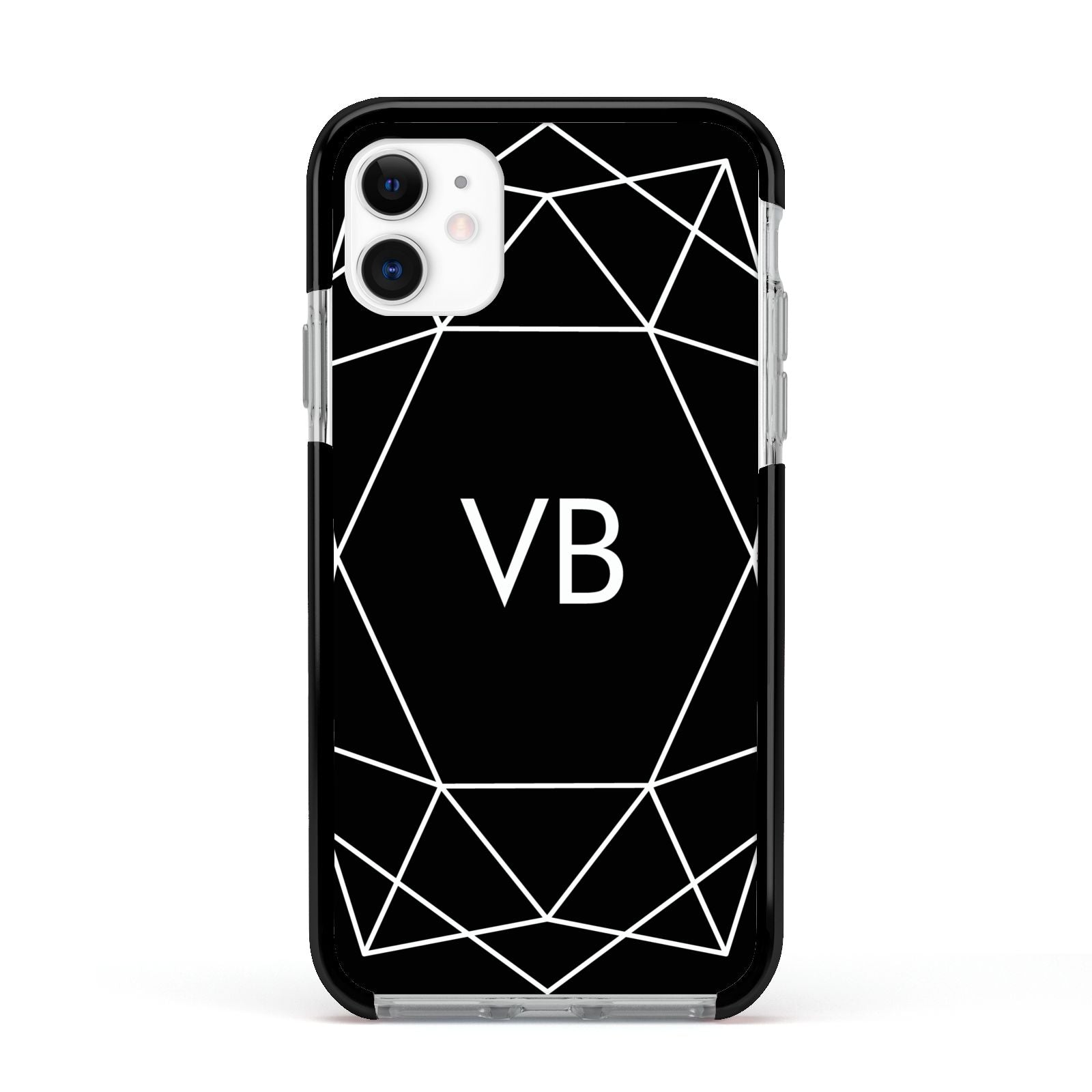 Personalised Black Initials Geometric Apple iPhone 11 in White with Black Impact Case