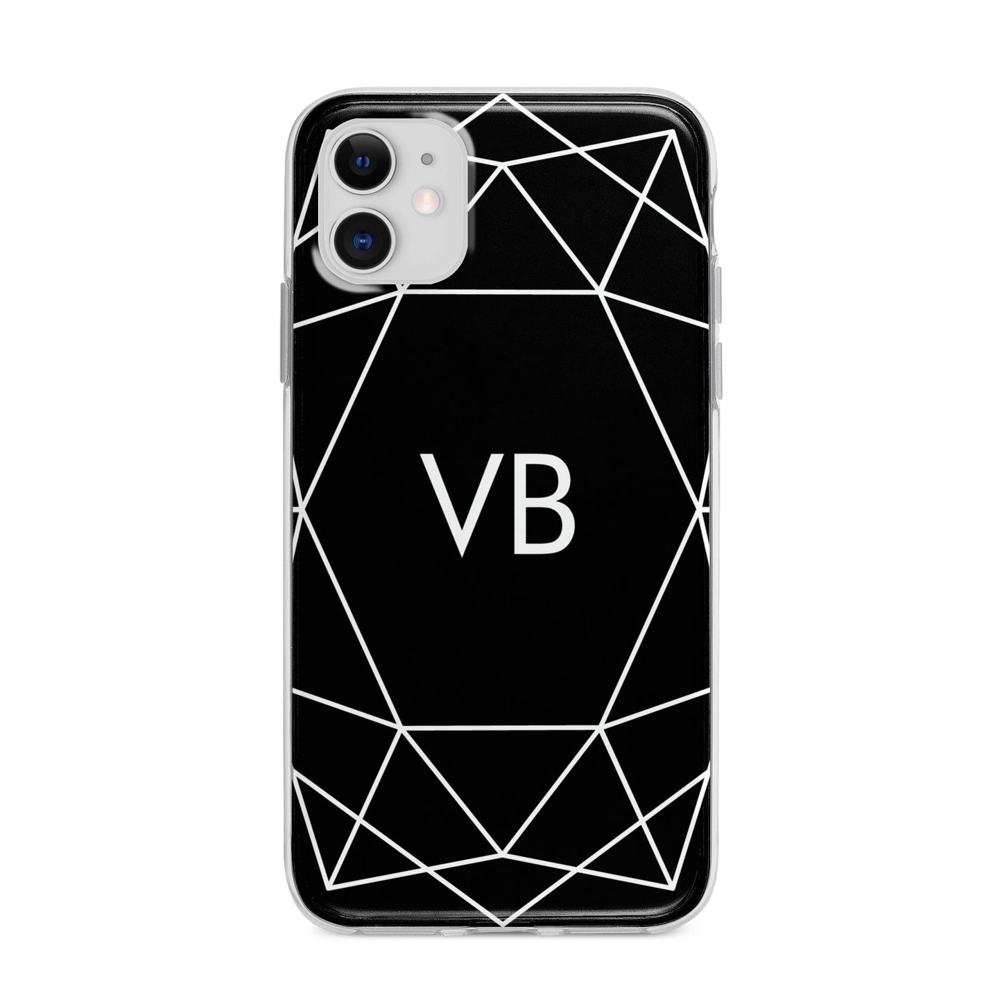 Personalised Black Initials Geometric Apple iPhone 11 in White with Bumper Case