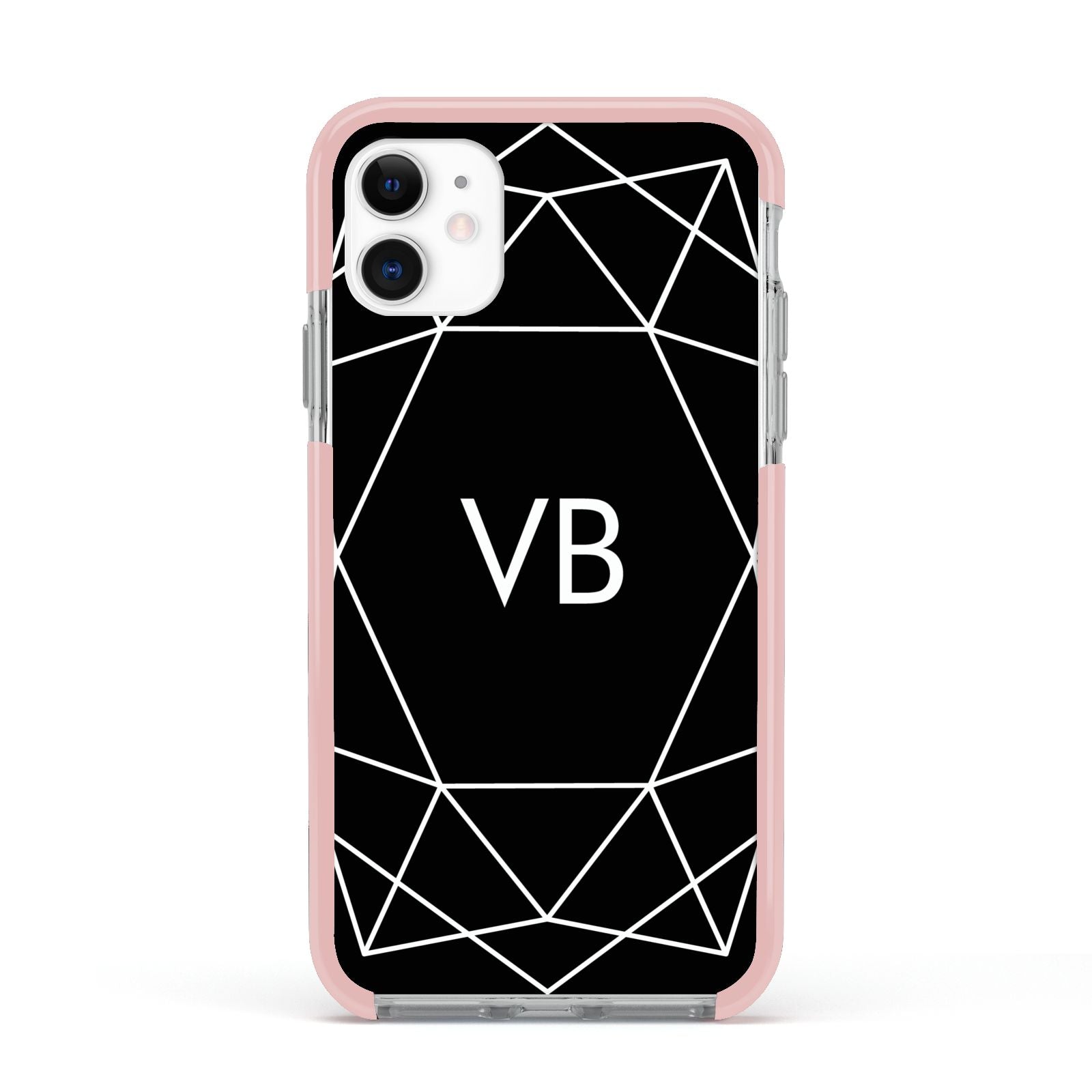 Personalised Black Initials Geometric Apple iPhone 11 in White with Pink Impact Case