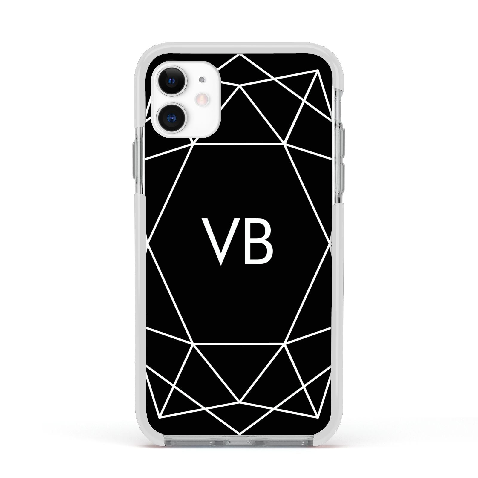 Personalised Black Initials Geometric Apple iPhone 11 in White with White Impact Case