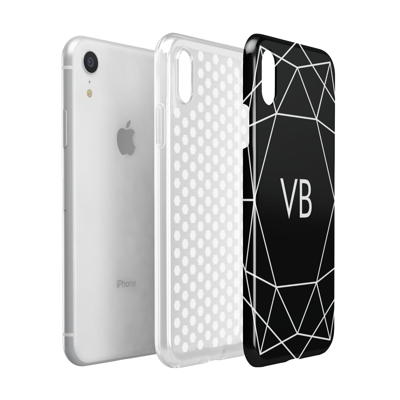 Personalised Black Initials Geometric Apple iPhone XR White 3D Tough Case Expanded view