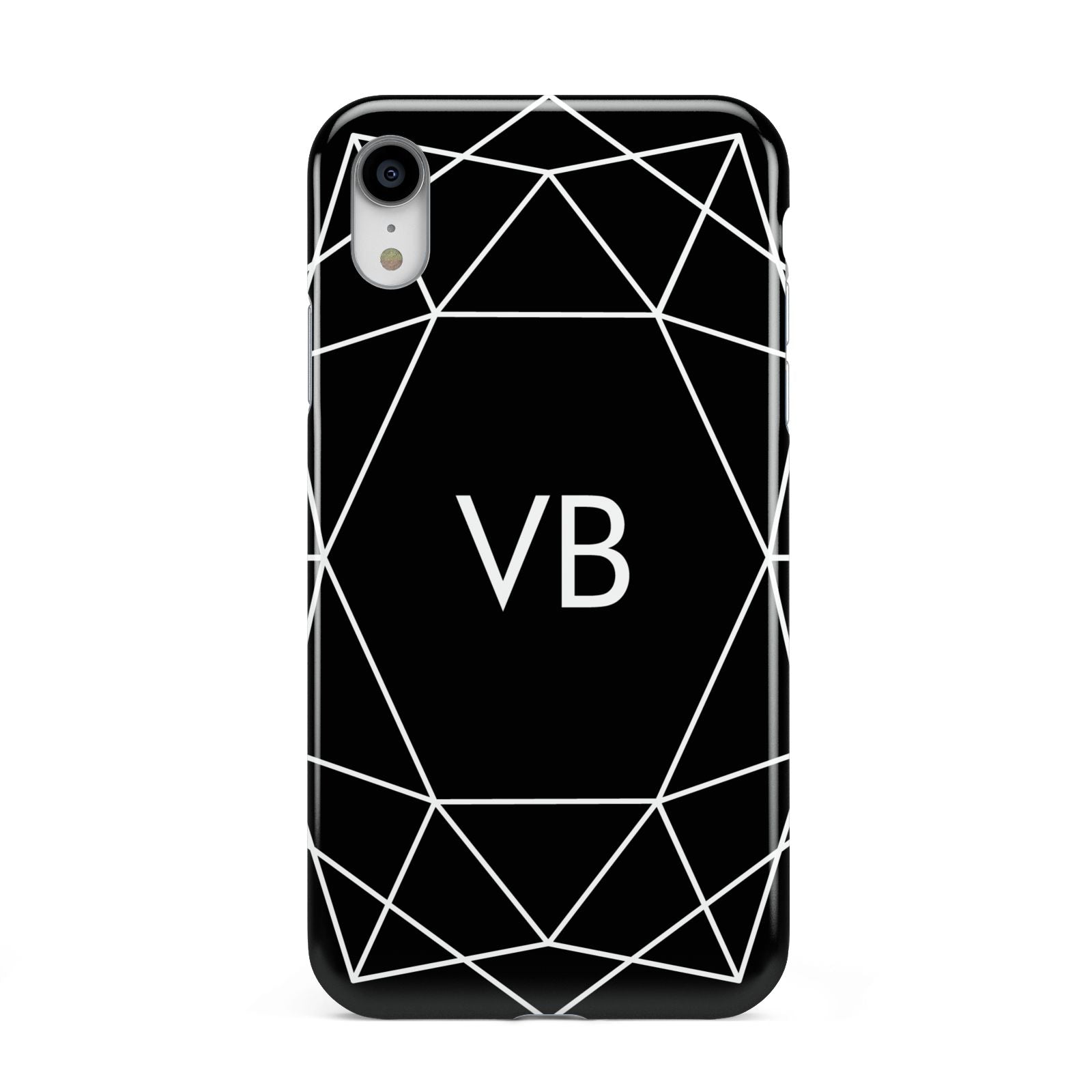 Personalised Black Initials Geometric Apple iPhone XR White 3D Tough Case