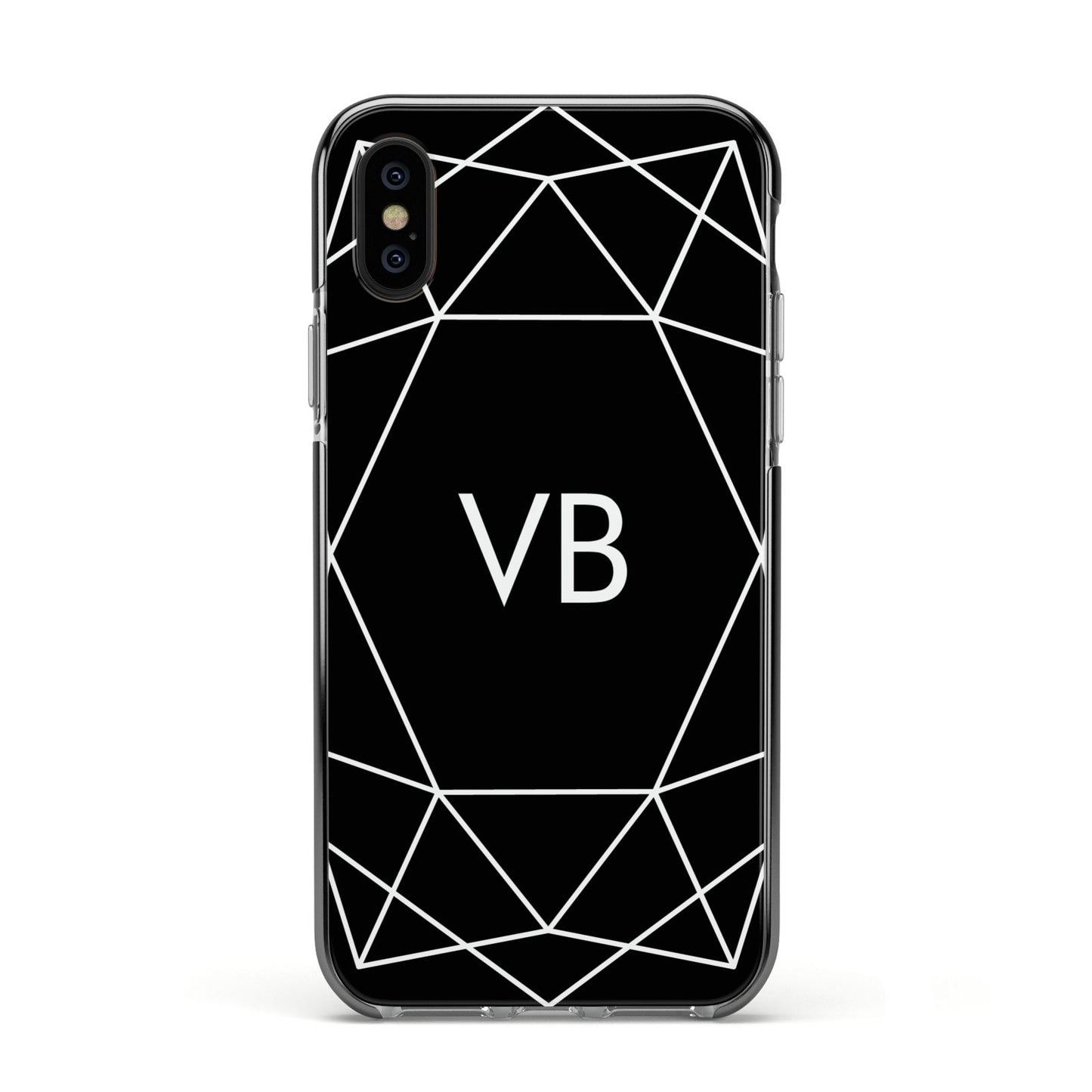 Personalised Black Initials Geometric Apple iPhone Xs Impact Case Black Edge on Black Phone