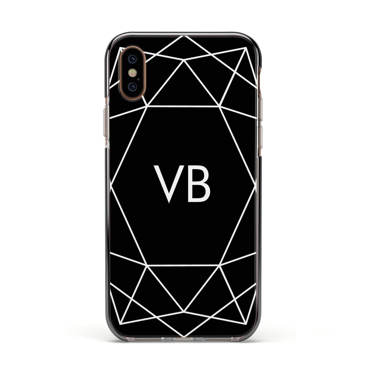 Personalised Black Initials Geometric Apple iPhone Xs Impact Case Black Edge on Gold Phone