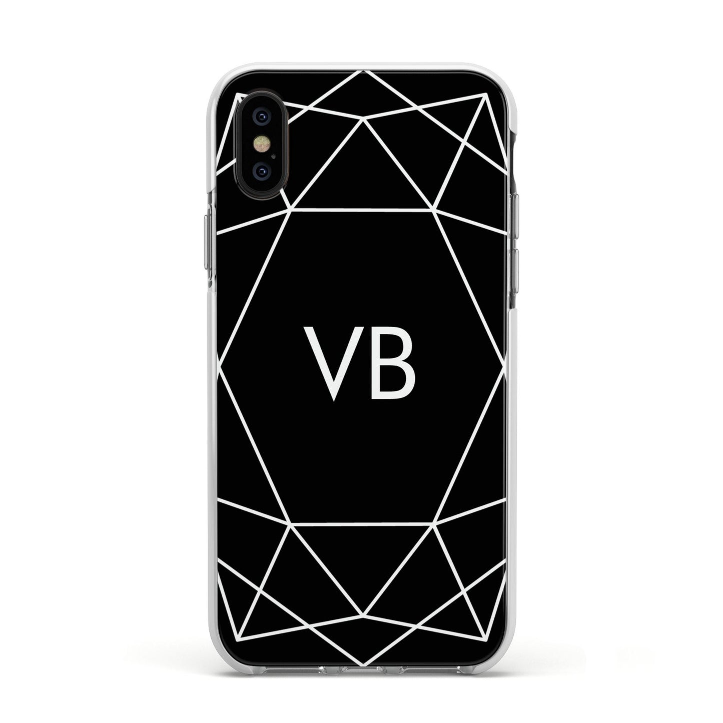 Personalised Black Initials Geometric Apple iPhone Xs Impact Case White Edge on Black Phone