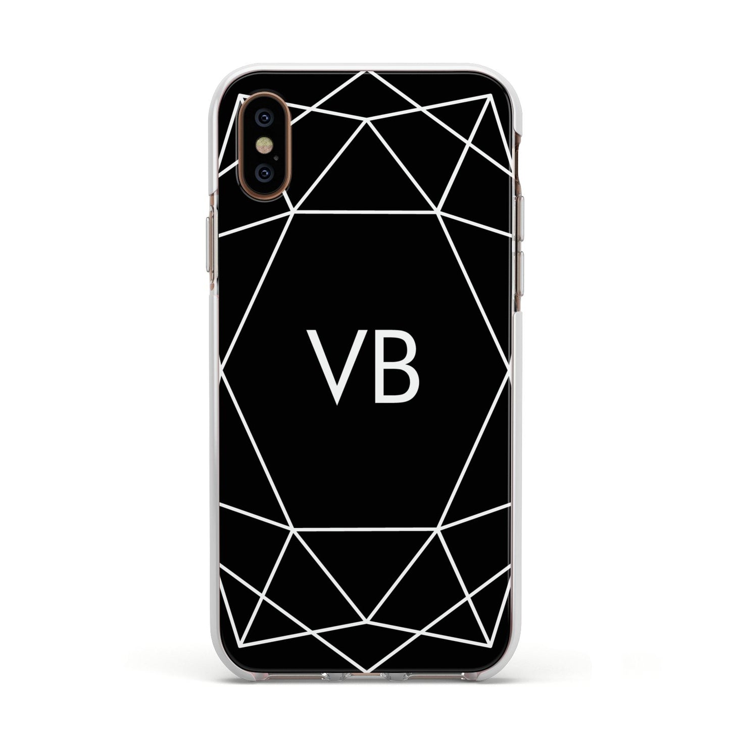 Personalised Black Initials Geometric Apple iPhone Xs Impact Case White Edge on Gold Phone