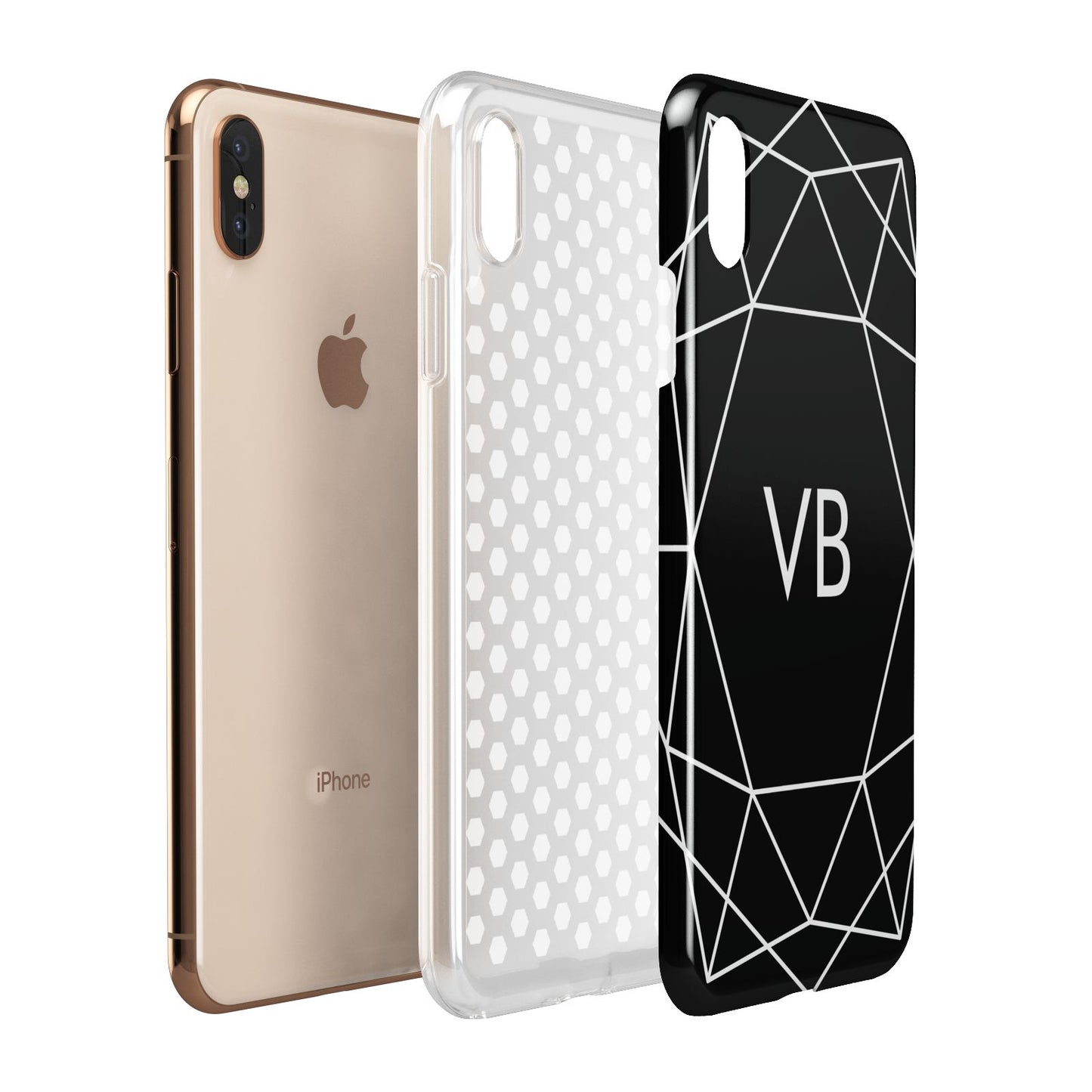 Personalised Black Initials Geometric Apple iPhone Xs Max 3D Tough Case Expanded View