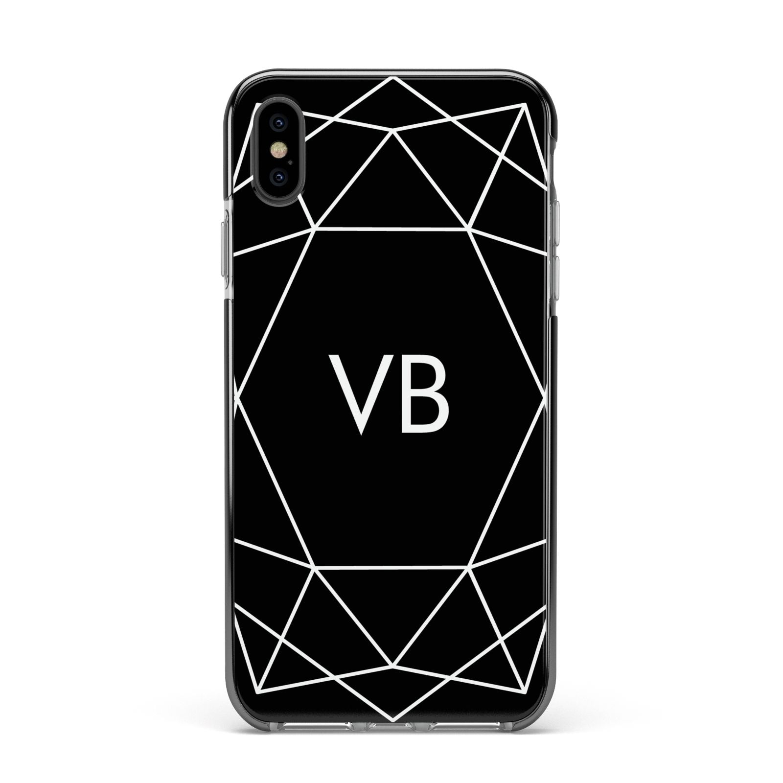 Personalised Black Initials Geometric Apple iPhone Xs Max Impact Case Black Edge on Black Phone