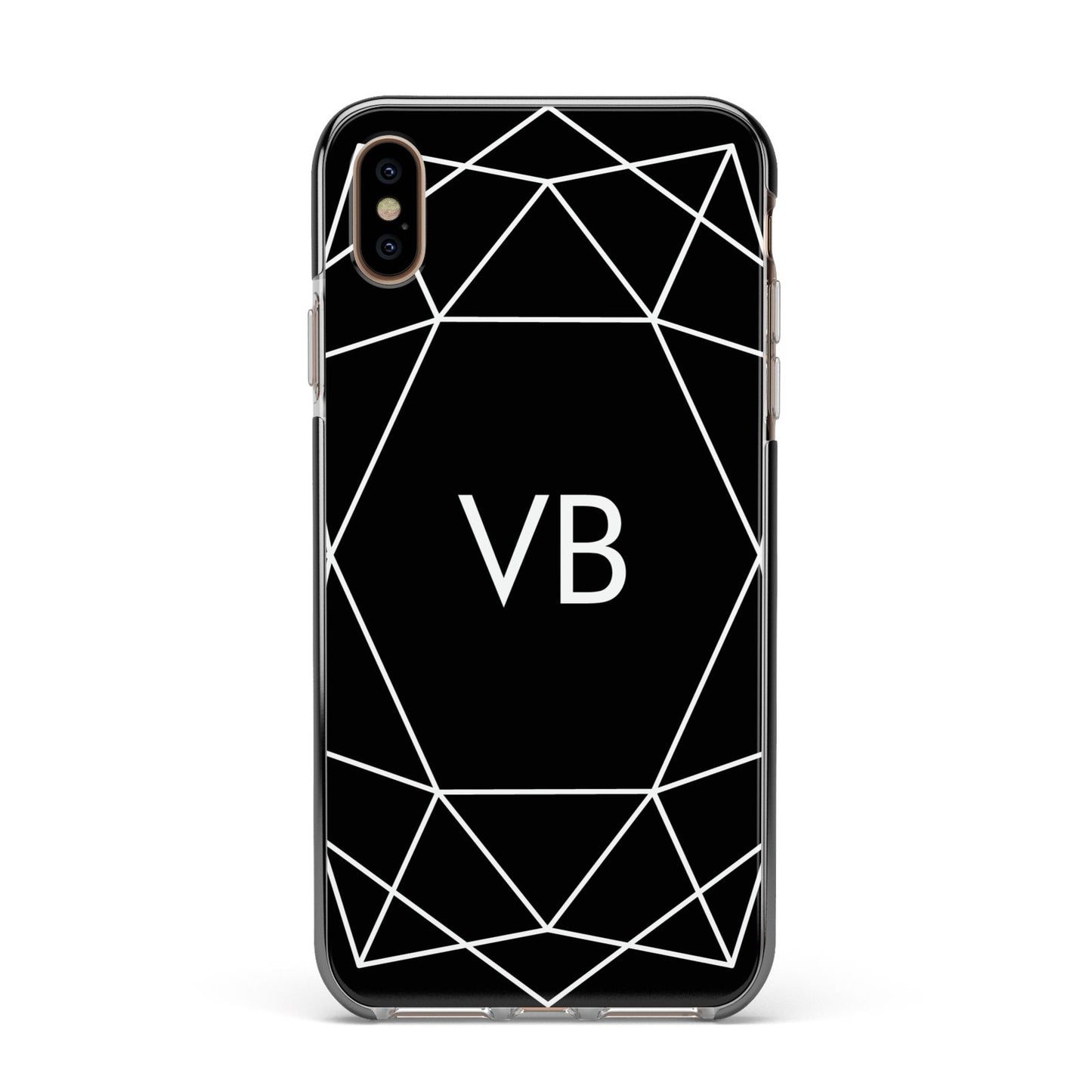 Personalised Black Initials Geometric Apple iPhone Xs Max Impact Case Black Edge on Gold Phone