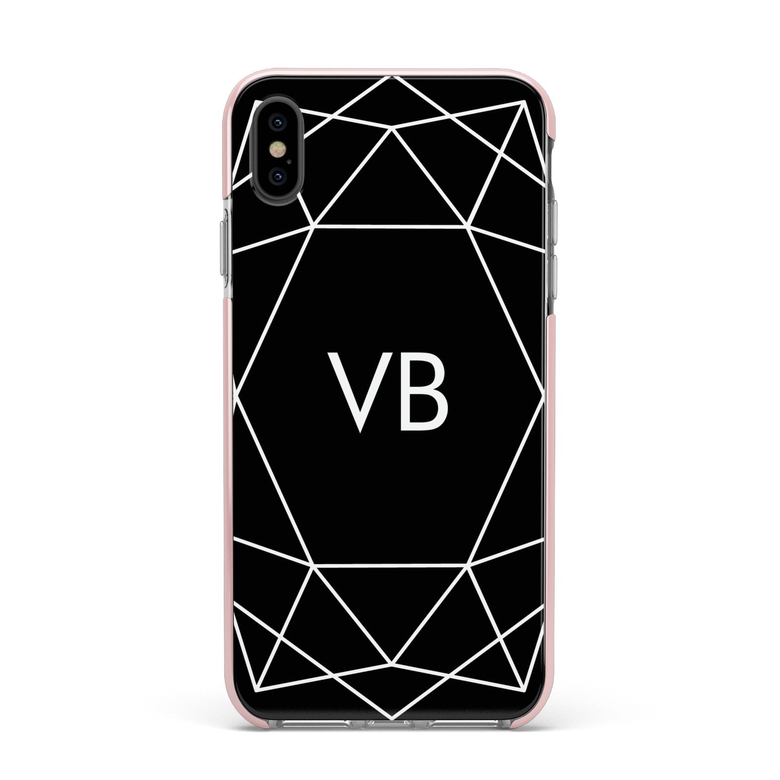 Personalised Black Initials Geometric Apple iPhone Xs Max Impact Case Pink Edge on Black Phone