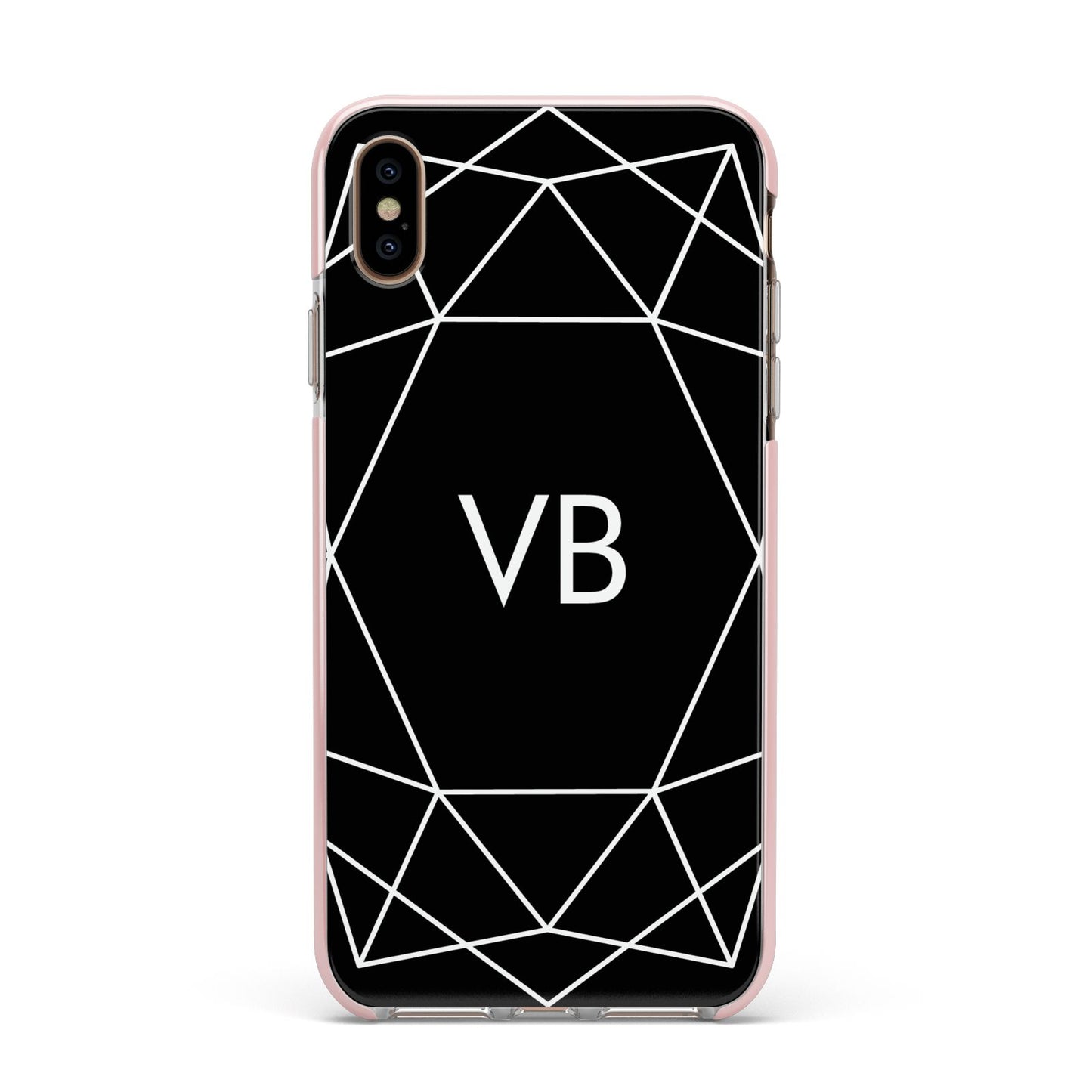 Personalised Black Initials Geometric Apple iPhone Xs Max Impact Case Pink Edge on Gold Phone