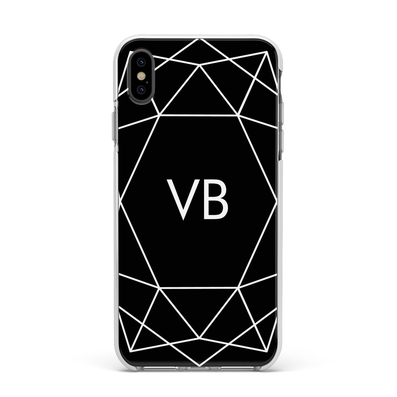 Personalised Black Initials Geometric Apple iPhone Xs Max Impact Case White Edge on Black Phone