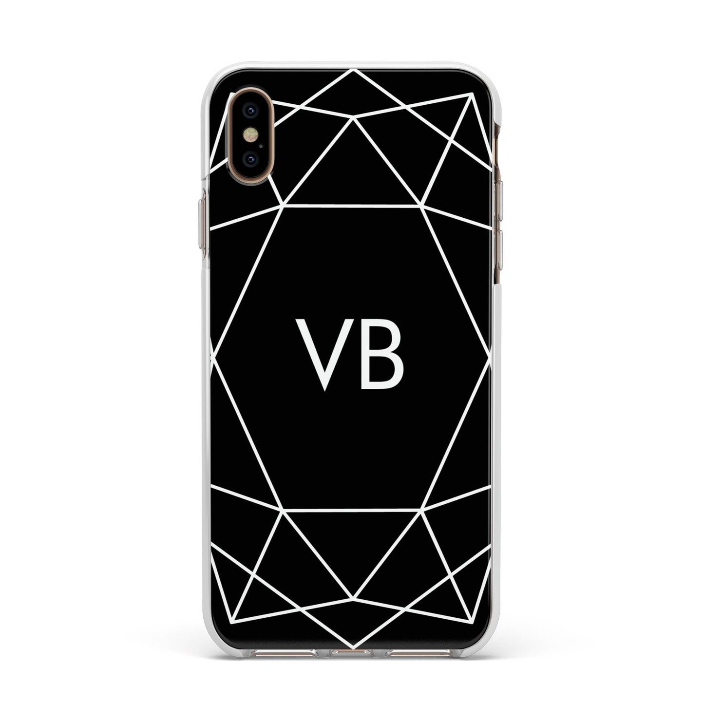 Personalised Black Initials Geometric Apple iPhone Xs Max Impact Case White Edge on Gold Phone