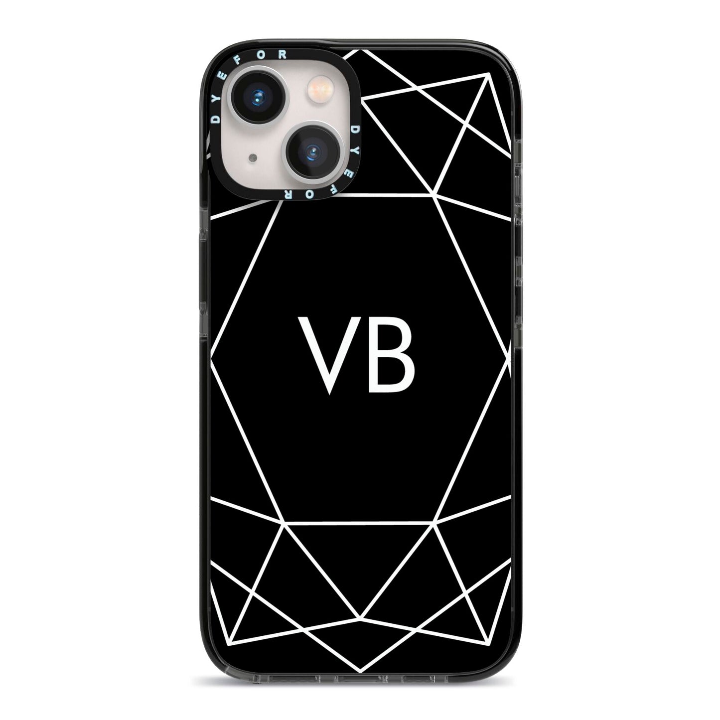 Personalised Black Initials Geometric iPhone 13 Black Impact Case on Silver phone