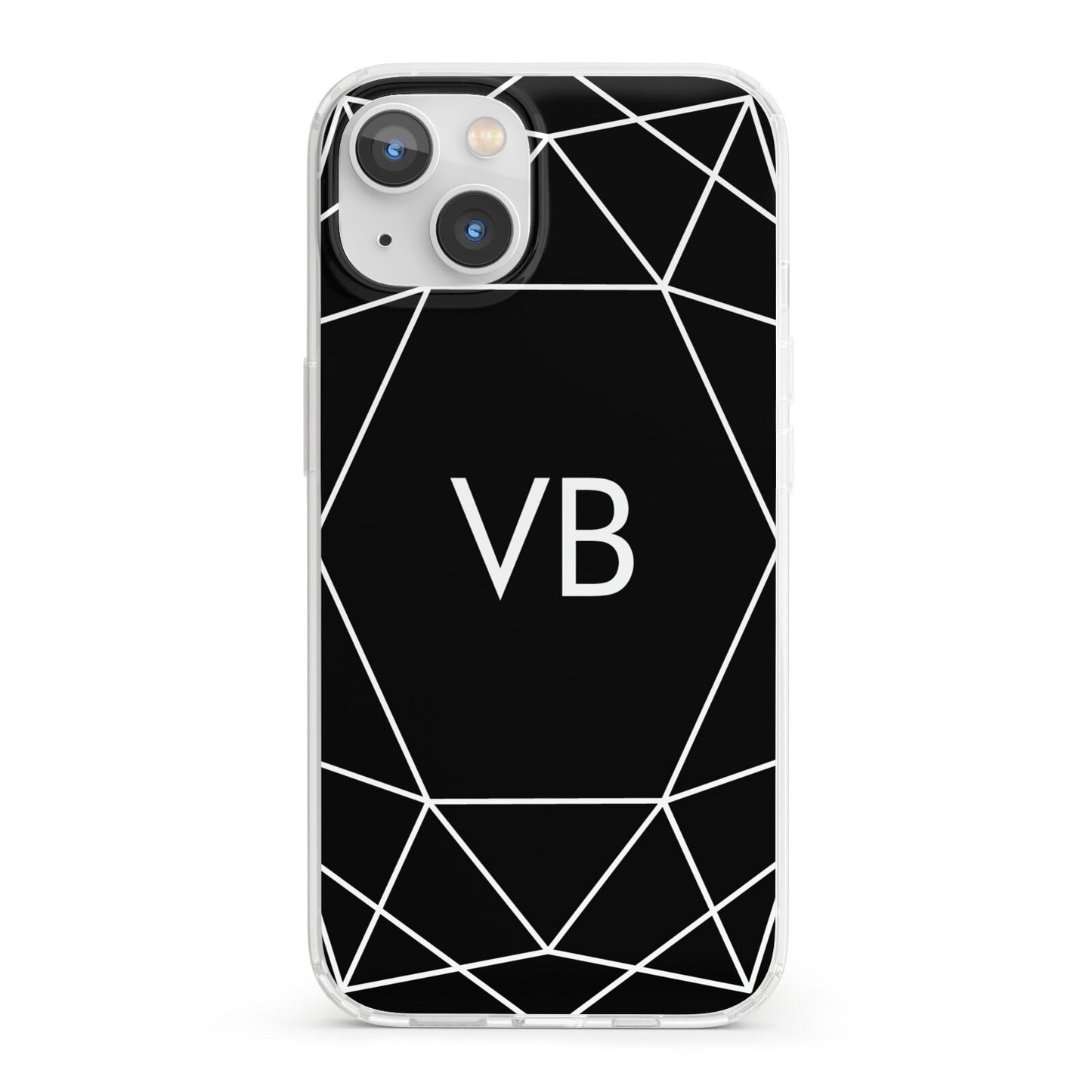 Personalised Black Initials Geometric iPhone 13 Clear Bumper Case