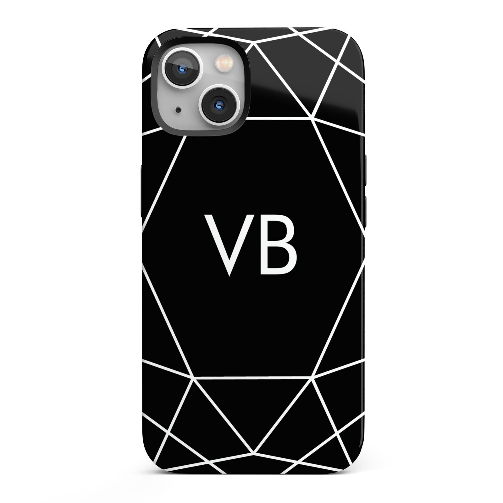 Personalised Black Initials Geometric iPhone 13 Full Wrap 3D Tough Case