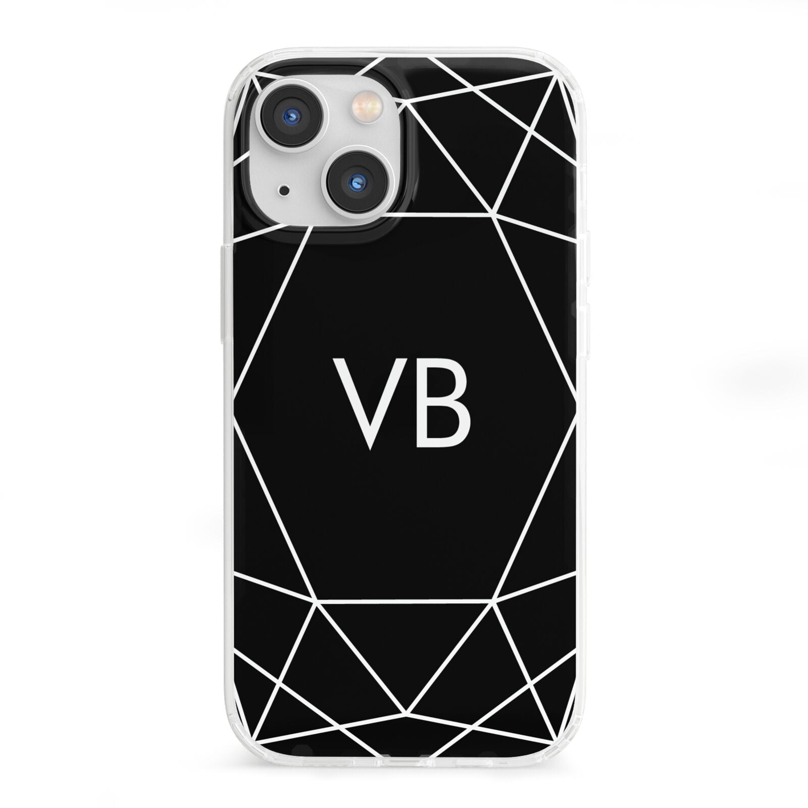 Personalised Black Initials Geometric iPhone 13 Mini Clear Bumper Case