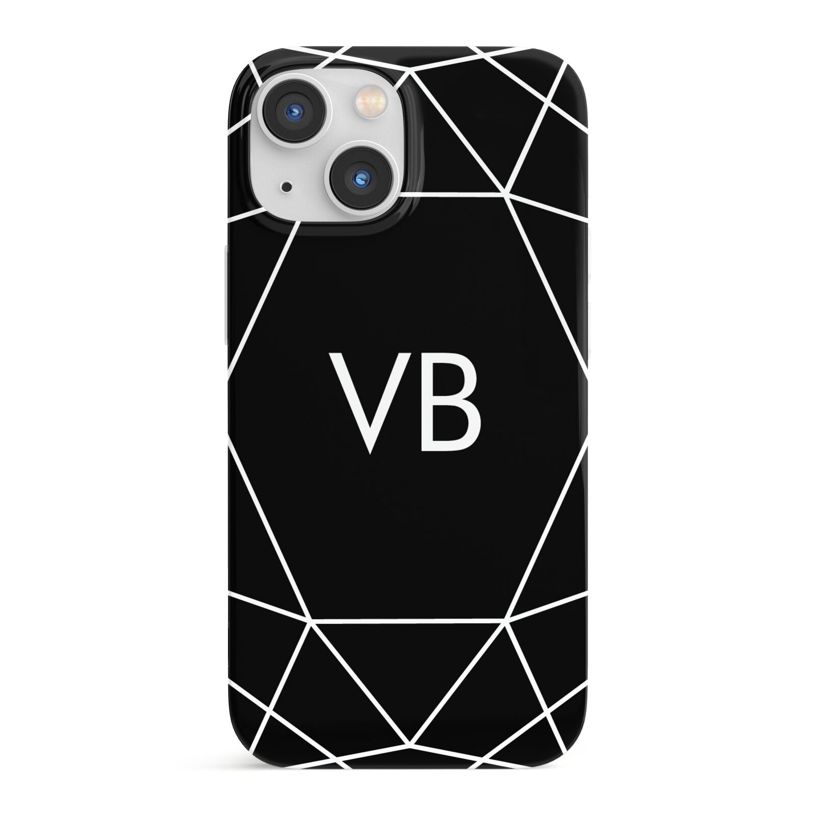 Personalised Black Initials Geometric iPhone 13 Mini Full Wrap 3D Snap Case