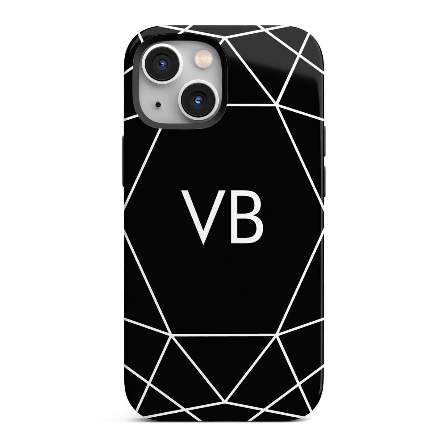 Personalised Black Initials Geometric iPhone 13 Mini Full Wrap 3D Tough Case